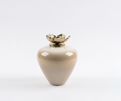 Vase Florena B22 x T22 x H28 cm Glas Vanilla Mokka Handgemacht