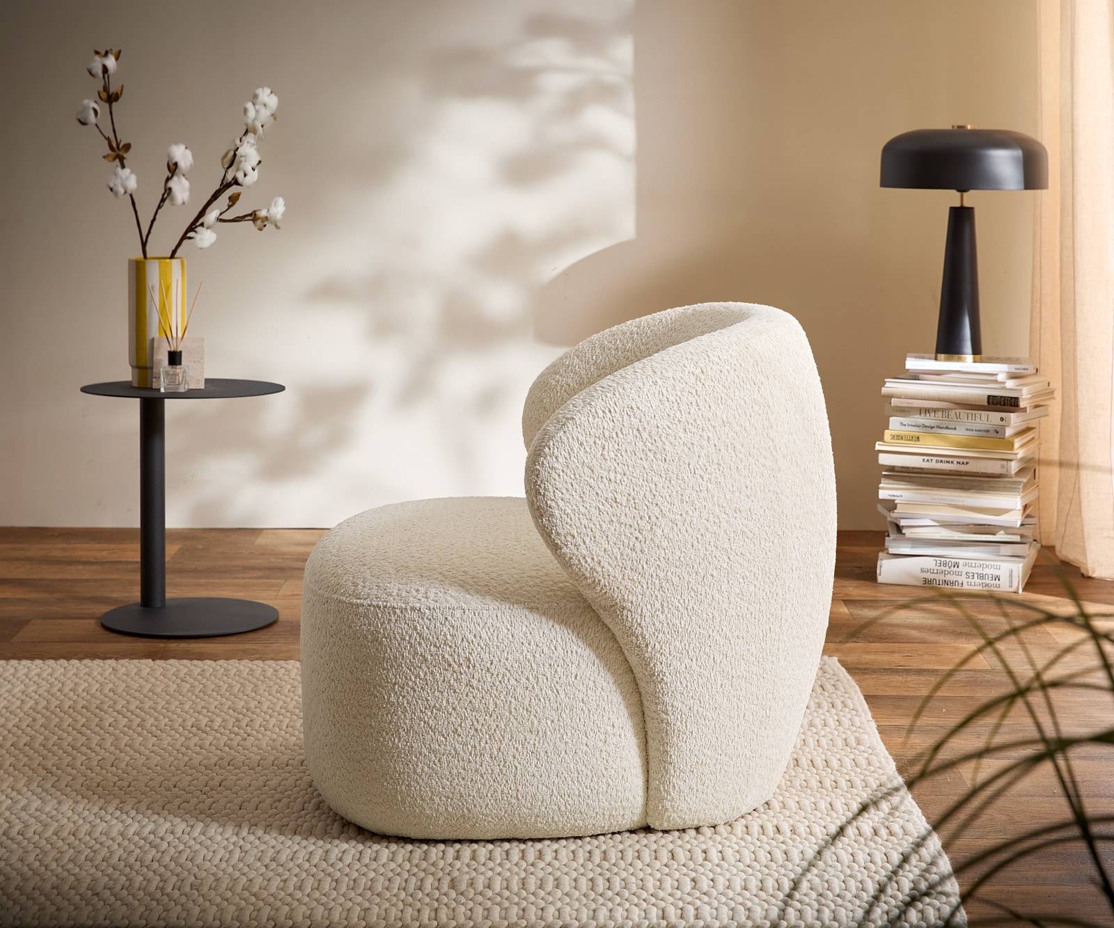 Cocktailsessel Pulo Bouclé Weiß 80x80 cm Loungesessel