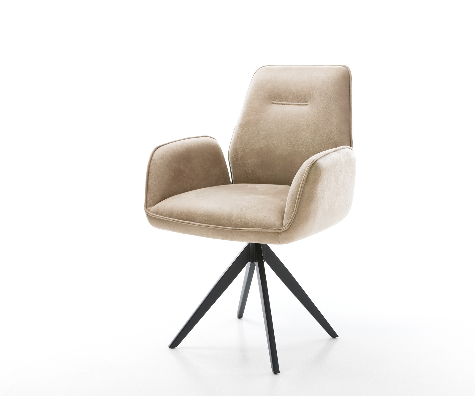 Esszimmerstuhl Zoa-Flex Mikrofaser Beige Vintage Kreuzgestell kantig Schwarz Taschenfederkern