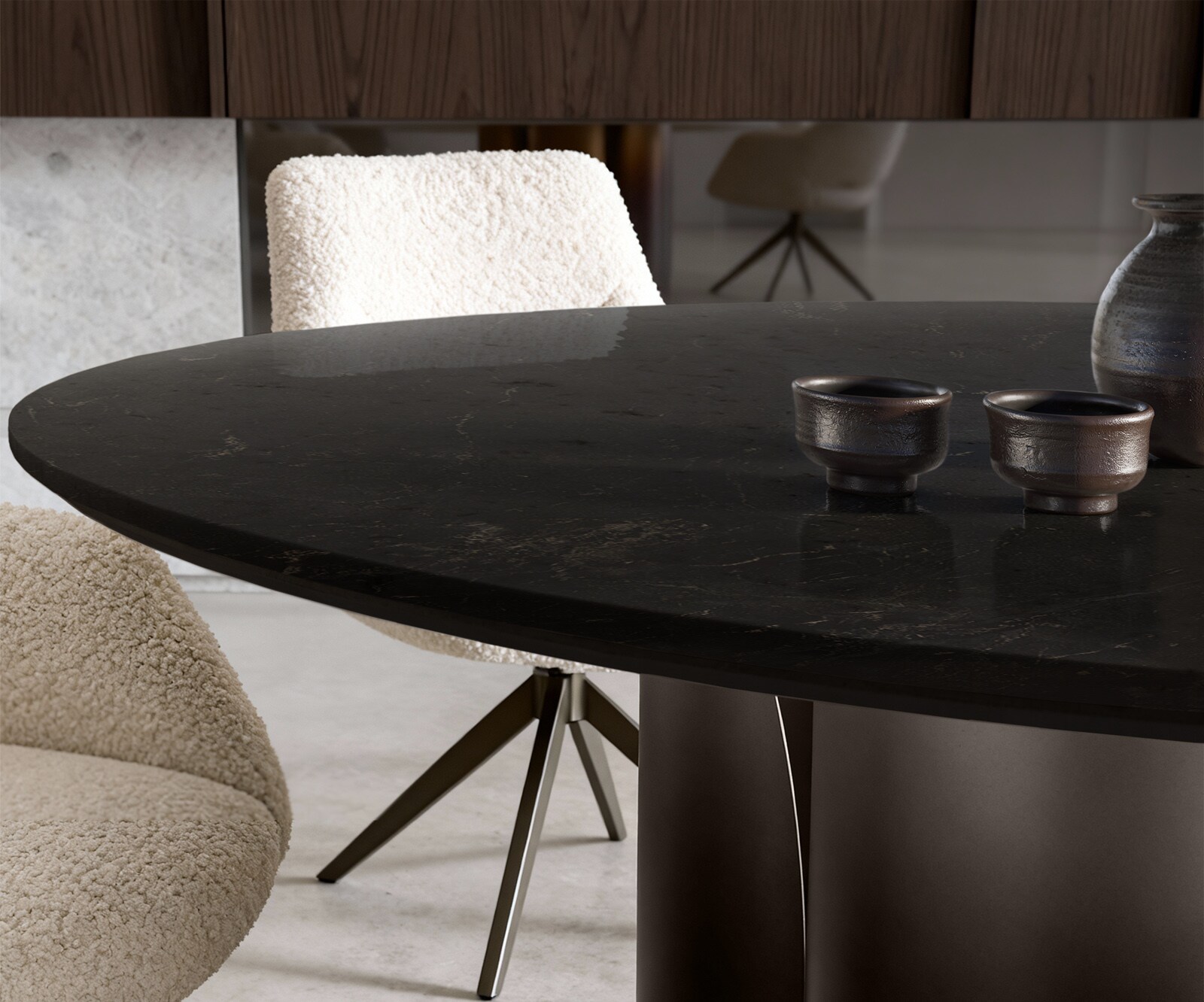 Esstisch Adenza Rund 140x140 cm Marmor Schwarz Silber Metall Black Antique 4