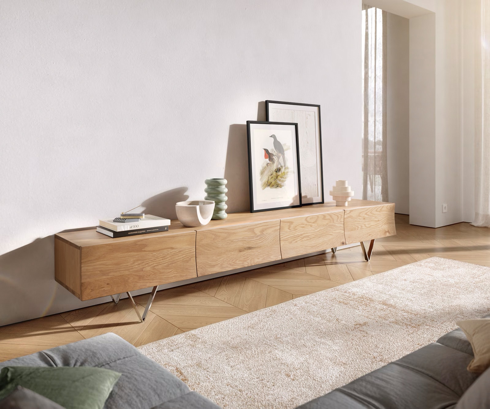 Fernsehtisch Wyatt 220 cm 4 Schubladen Design Lowboard  2