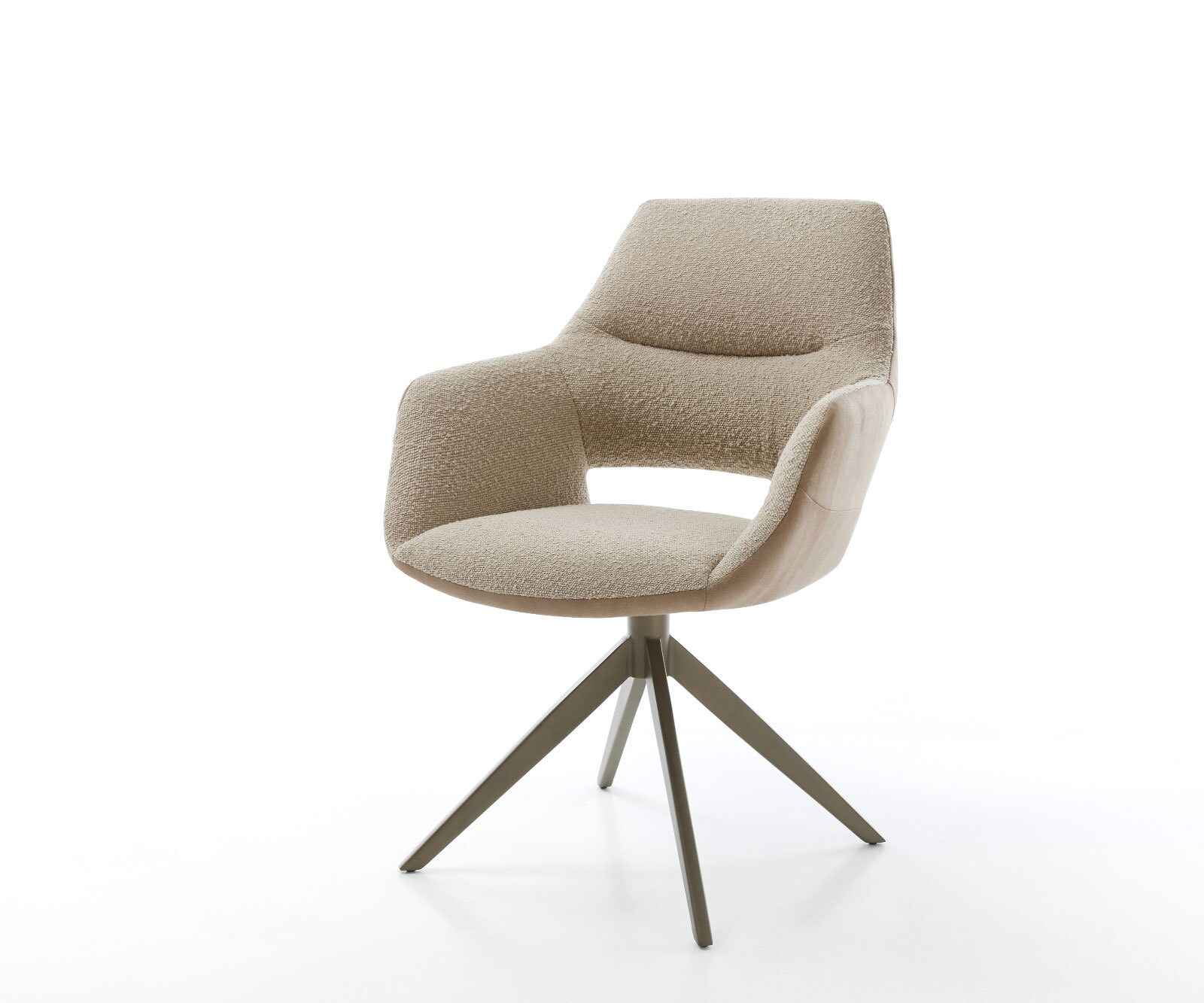 Drehstuhl Yago-Flex mit Armlehnen Materialmix Schlamm Kreuzgestell breit Effektfinish Titan 360° drehbar Taschenfederkern