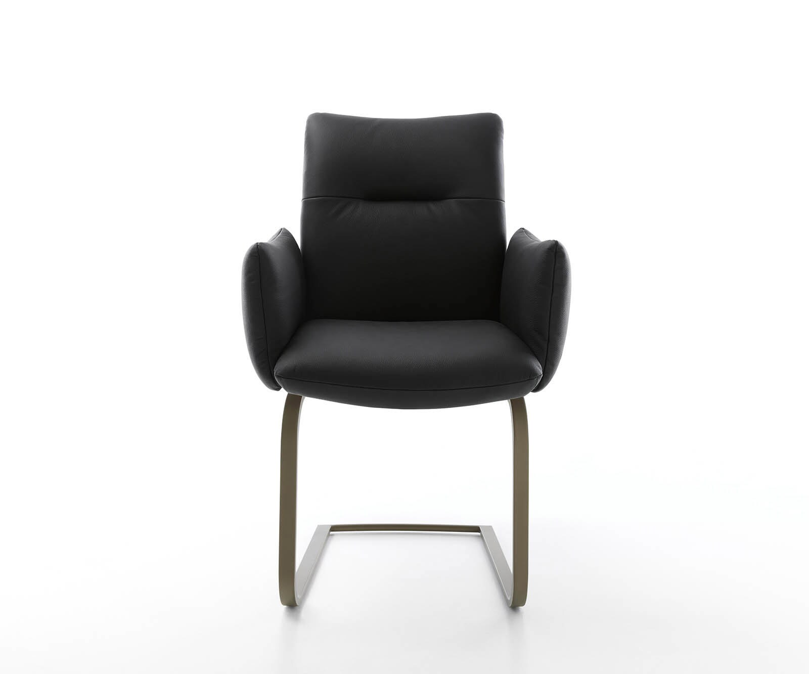 Freischwinger Jova-Flex mit Armlehnen Echt-Leder Schwarz Freischwinger flach Effektfinish Titan Taschenfederkern 1