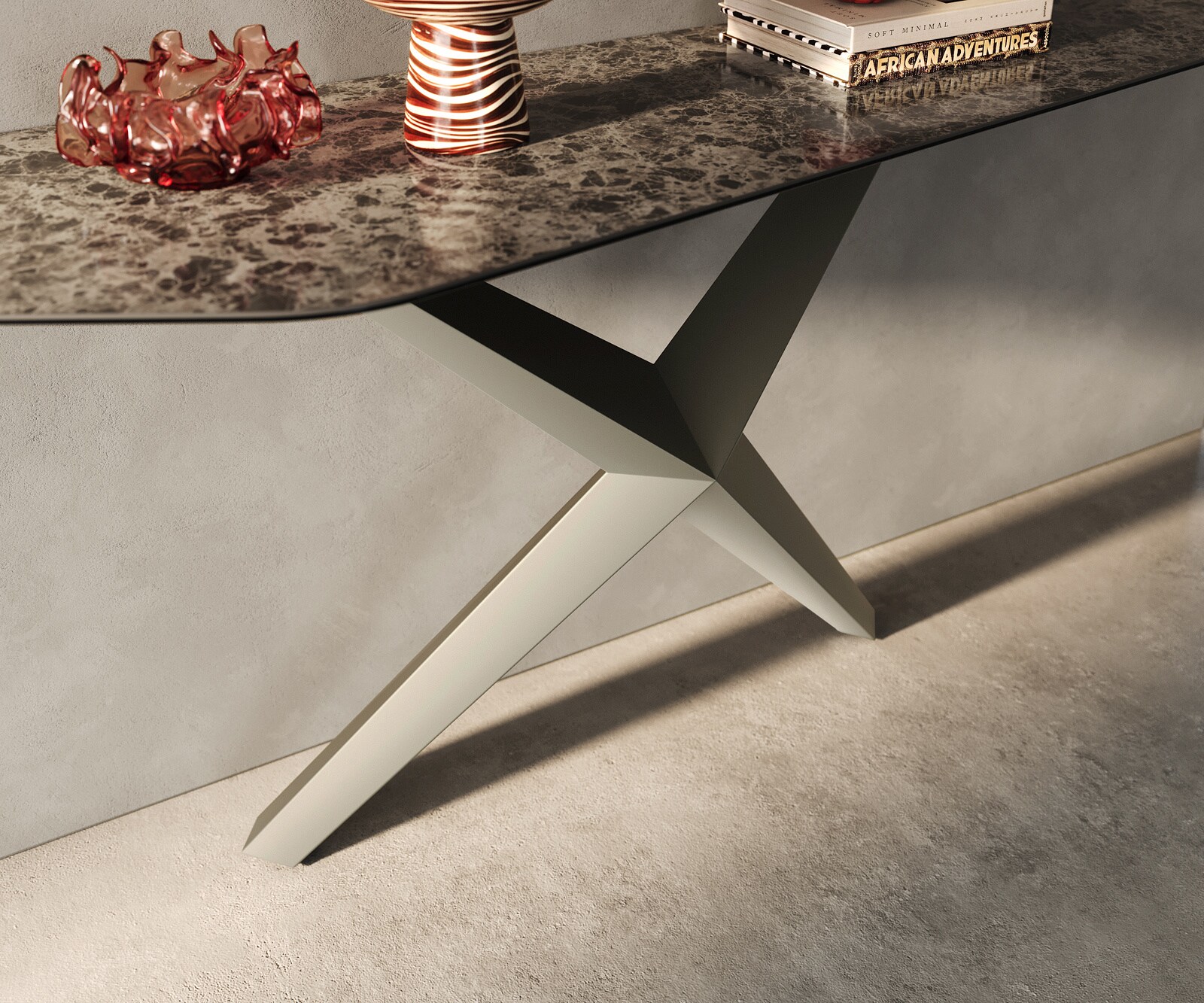 Konsolentisch Edge Polygonal 180x50 cm Keramik Emperador Extra Lucidato Dunkelbraun Zentharo Metall Effektfinish Titan 5