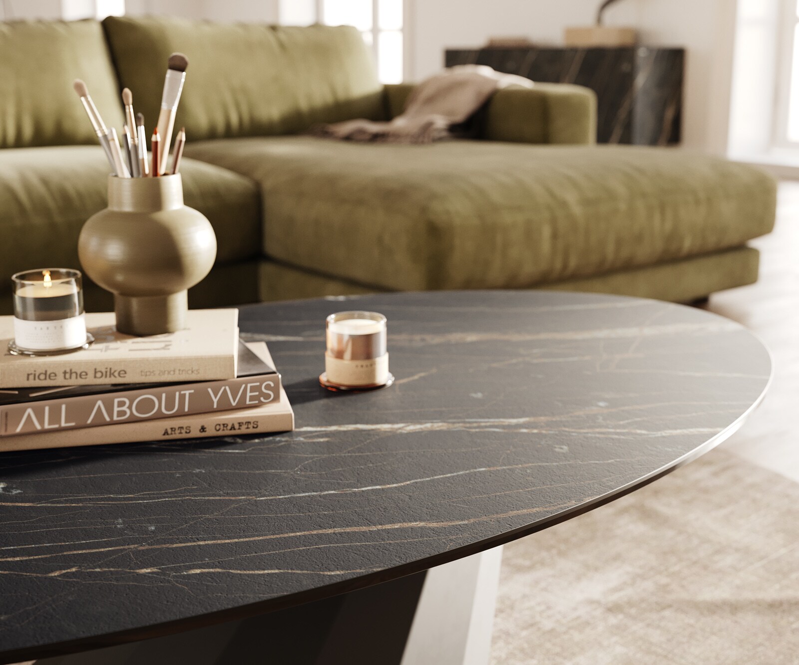 Couchtisch Edge Oval 140x80 cm Keramik Laminam® Noir Desir Braun Parabi Metall Schwarz 6