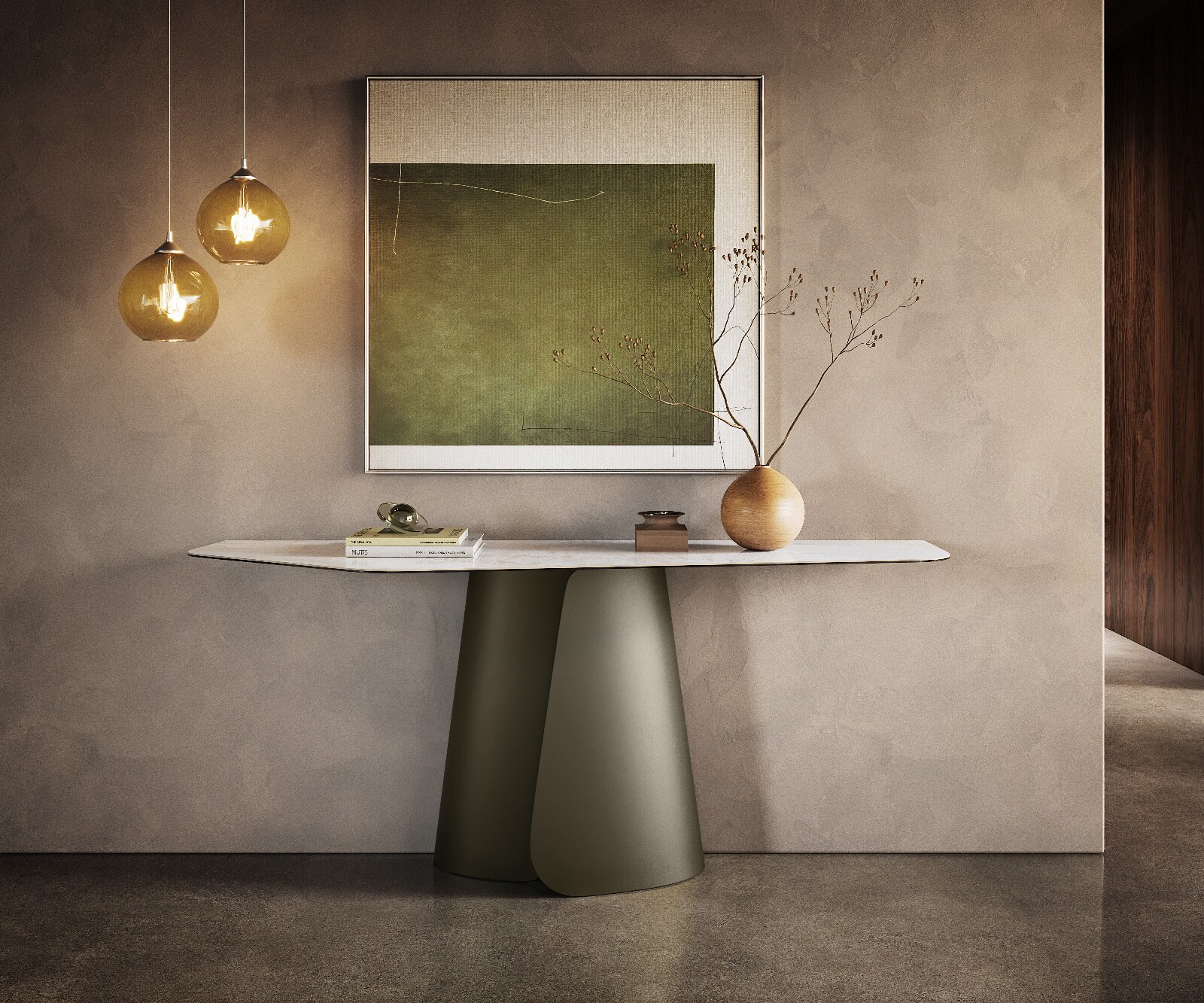 Konsolentisch Edge Polygonal 180x50 cm Keramik Onyx Pearl Livos Metall Effektfinish Titan 4