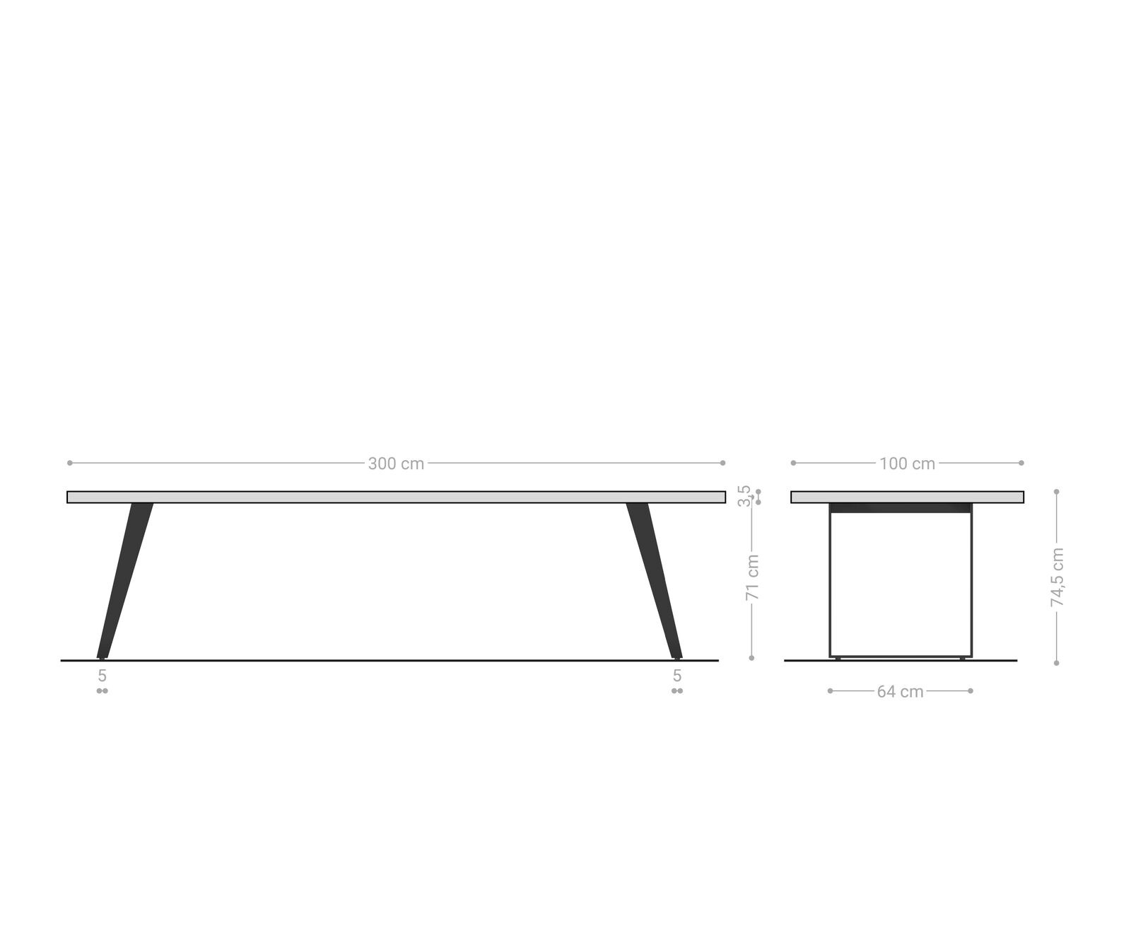 Esstisch Edge 300x100cm Akazie Natur Edelstahl Silber schräg Live-Edge 6