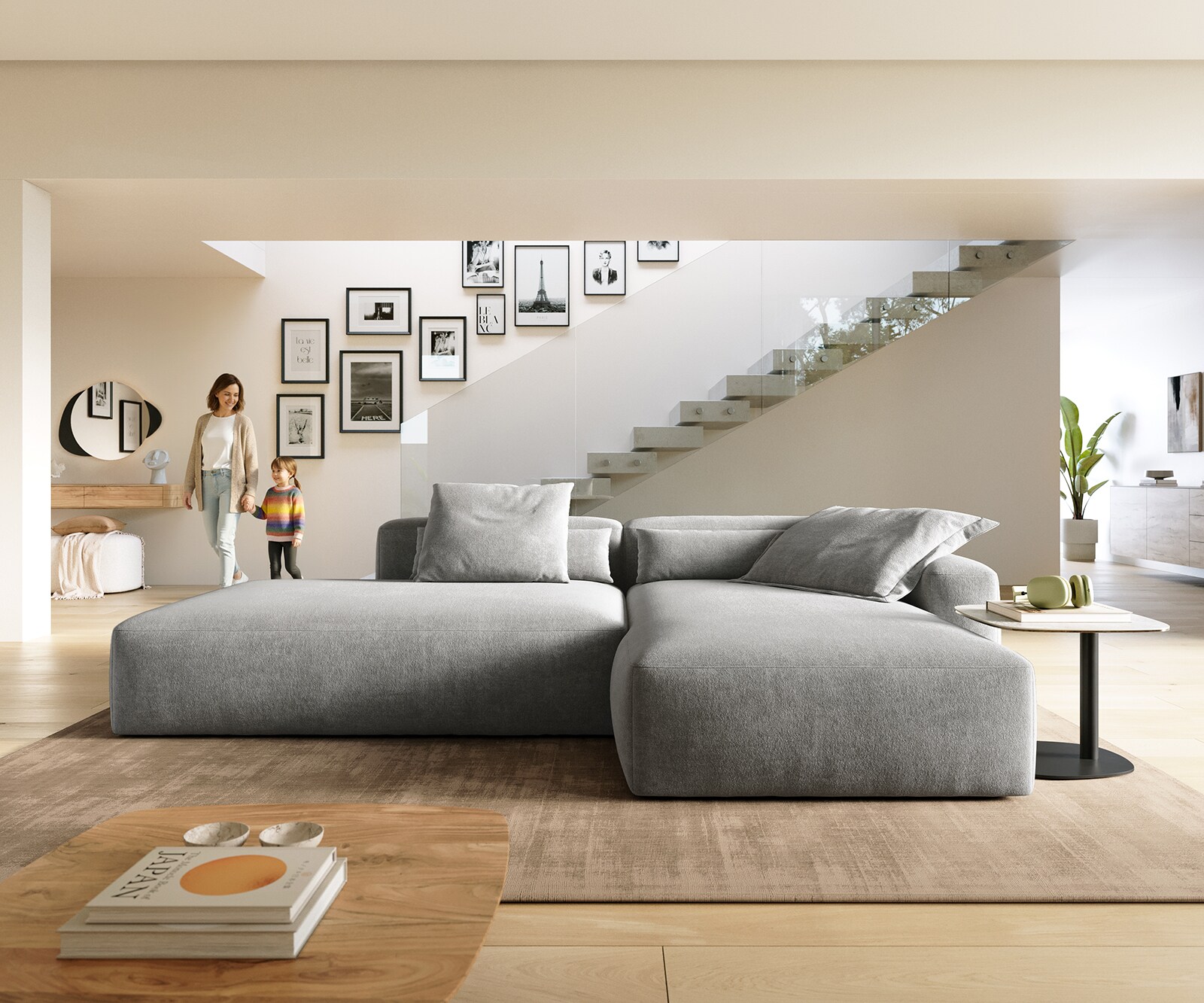 Ecksofa Freestyle 310x200 cm Strukturstoff Soft Grau Kappnaht