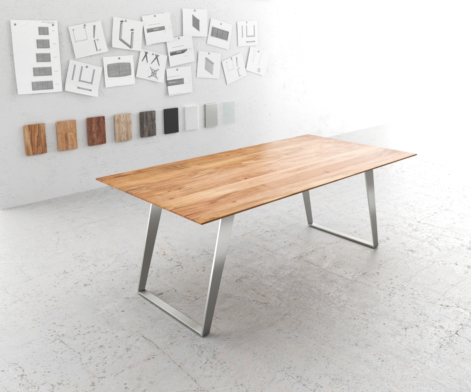 Esstisch Edge 200x100 Akazie Natur Edelstahl Schräg Schweizer Kante Esstisch Edge 200x100 Akazie Natur Edelstahl Schräg Schweizer Kante