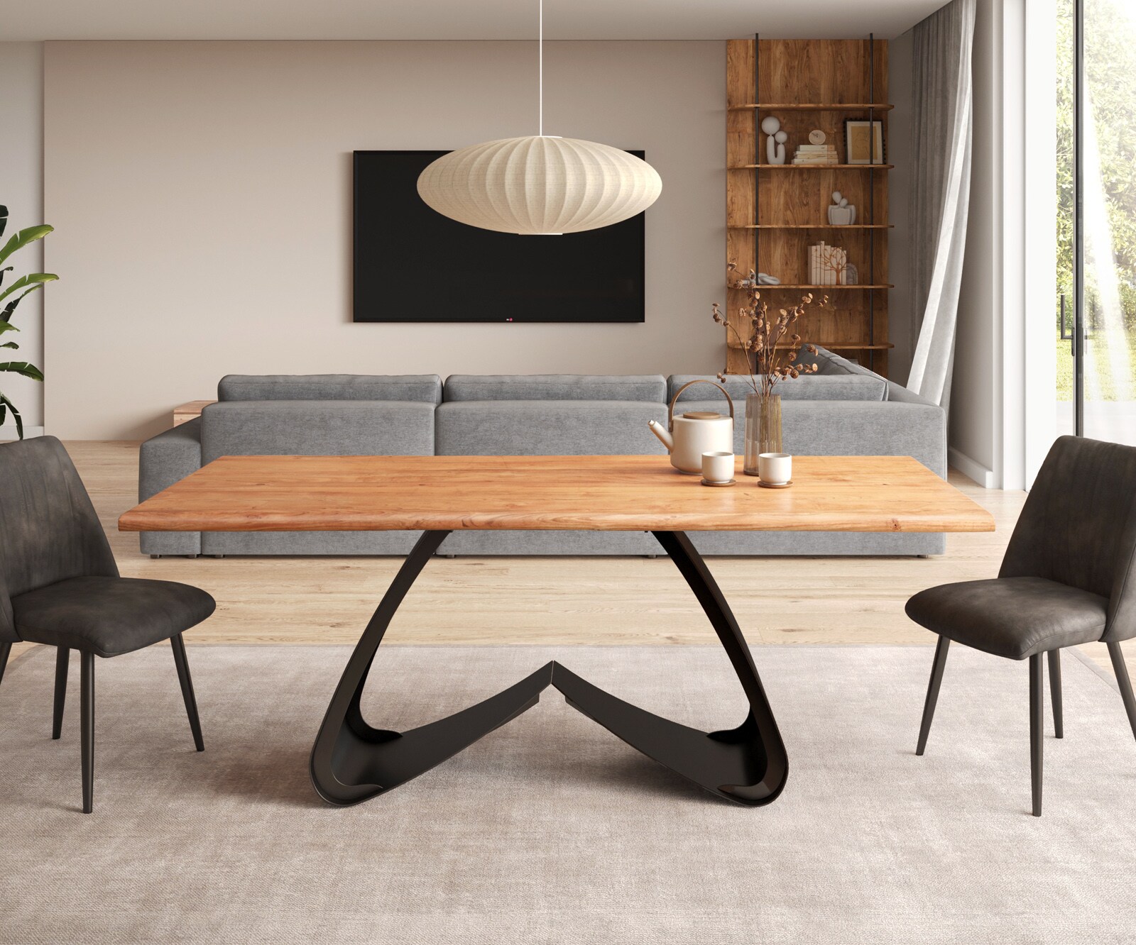 Esstisch Edge 200x100 Akazie Natur W-Gestell Metall Schwarz Live-Edge 2