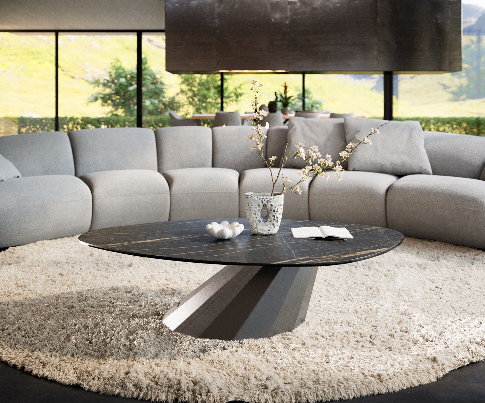 Couchtisch Edge Organisch 140x76 cm Keramik Laminam® Noir Desir Braun Parabi Metallic Silber 2
