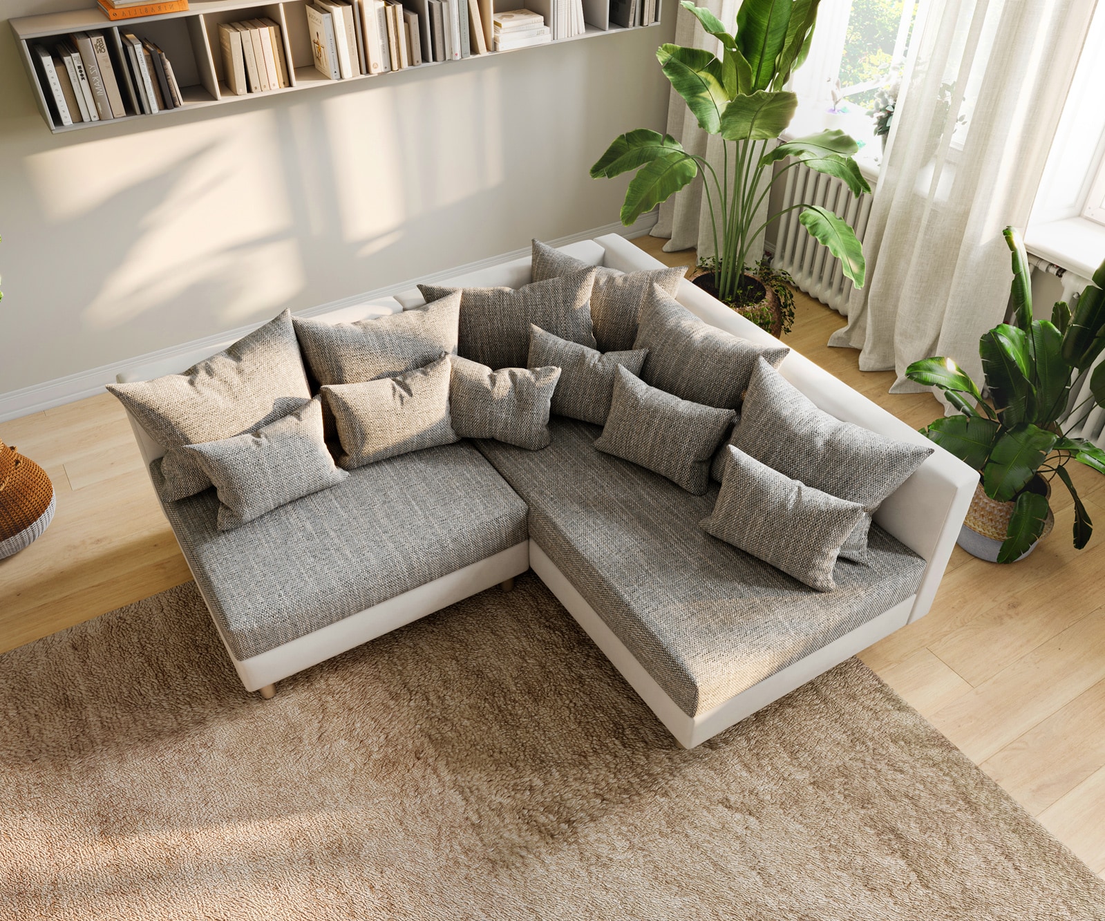 Ecksofa Clovis Weiss Hellgrau Modulsofa Ottomane Rechts 4 Ecksofa Clovis Weiss Hellgrau Modulsofa Ottomane Rechts 4