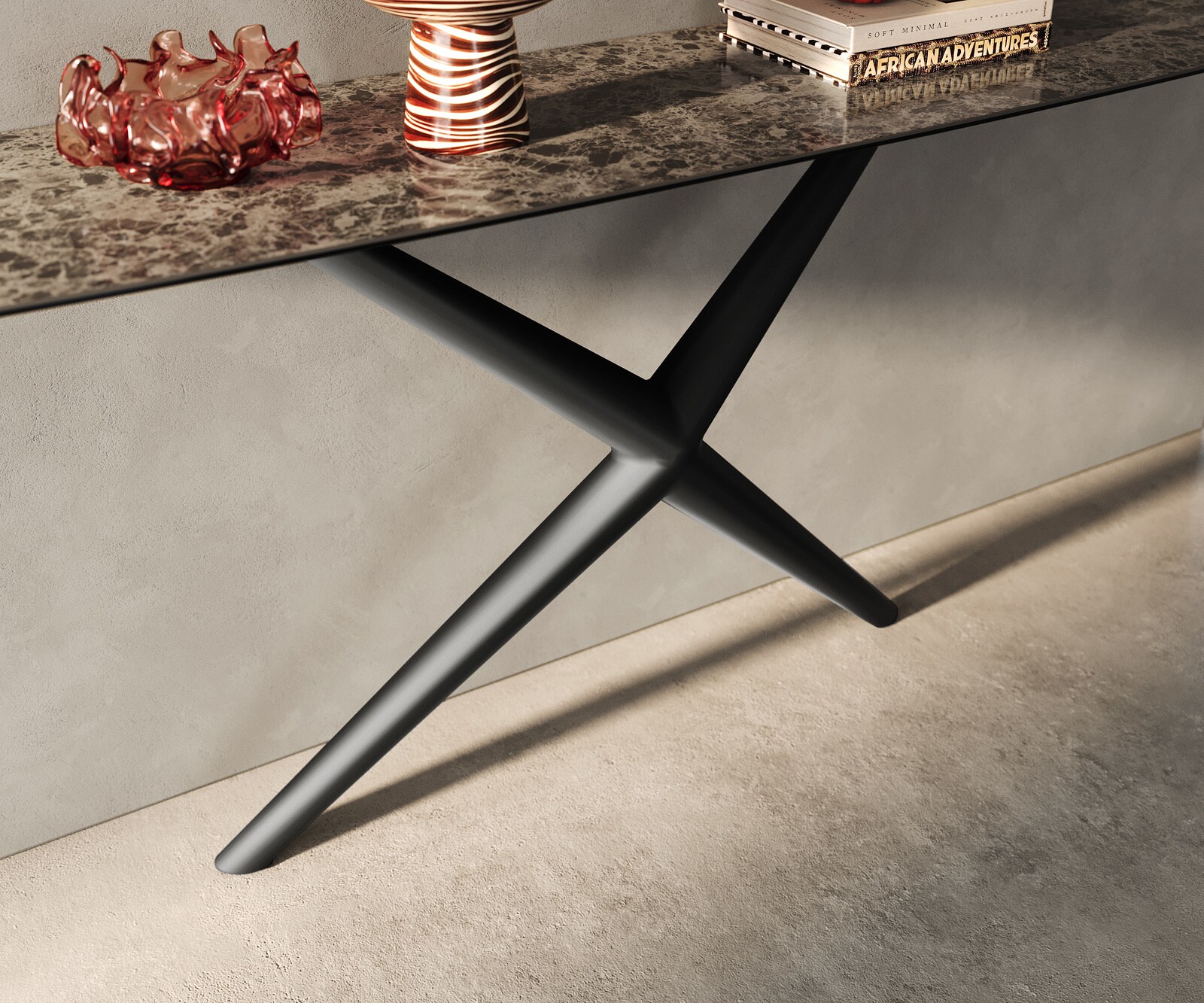 Konsolentisch Edge Boot 180x40 cm Keramik Emperador Extra Lucidato Dunkelbraun Estelo Metall Schwarz 5