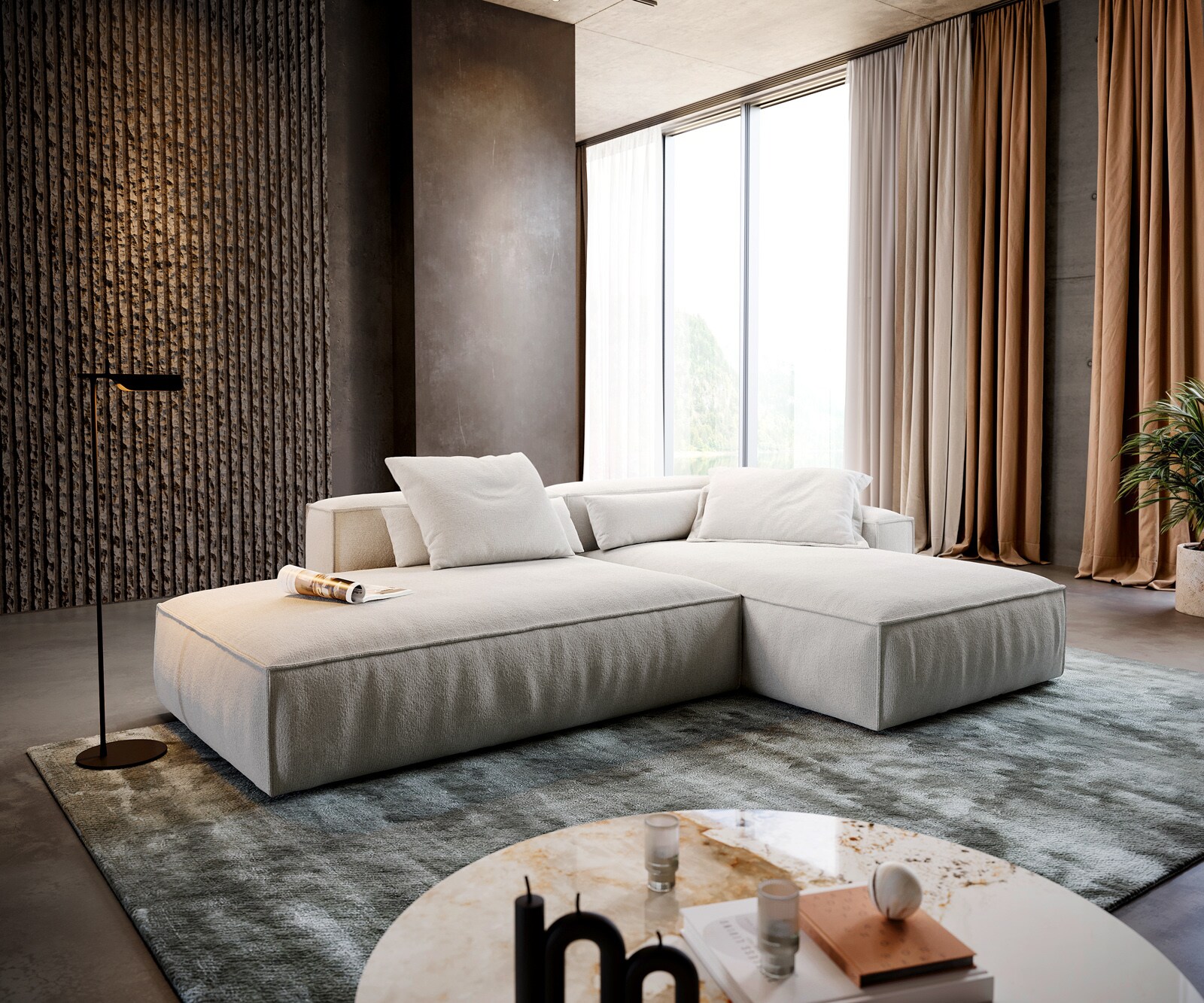 Ecksofa Freestyle 310x200 cm Bouclé Soft Beige Kedernaht 2