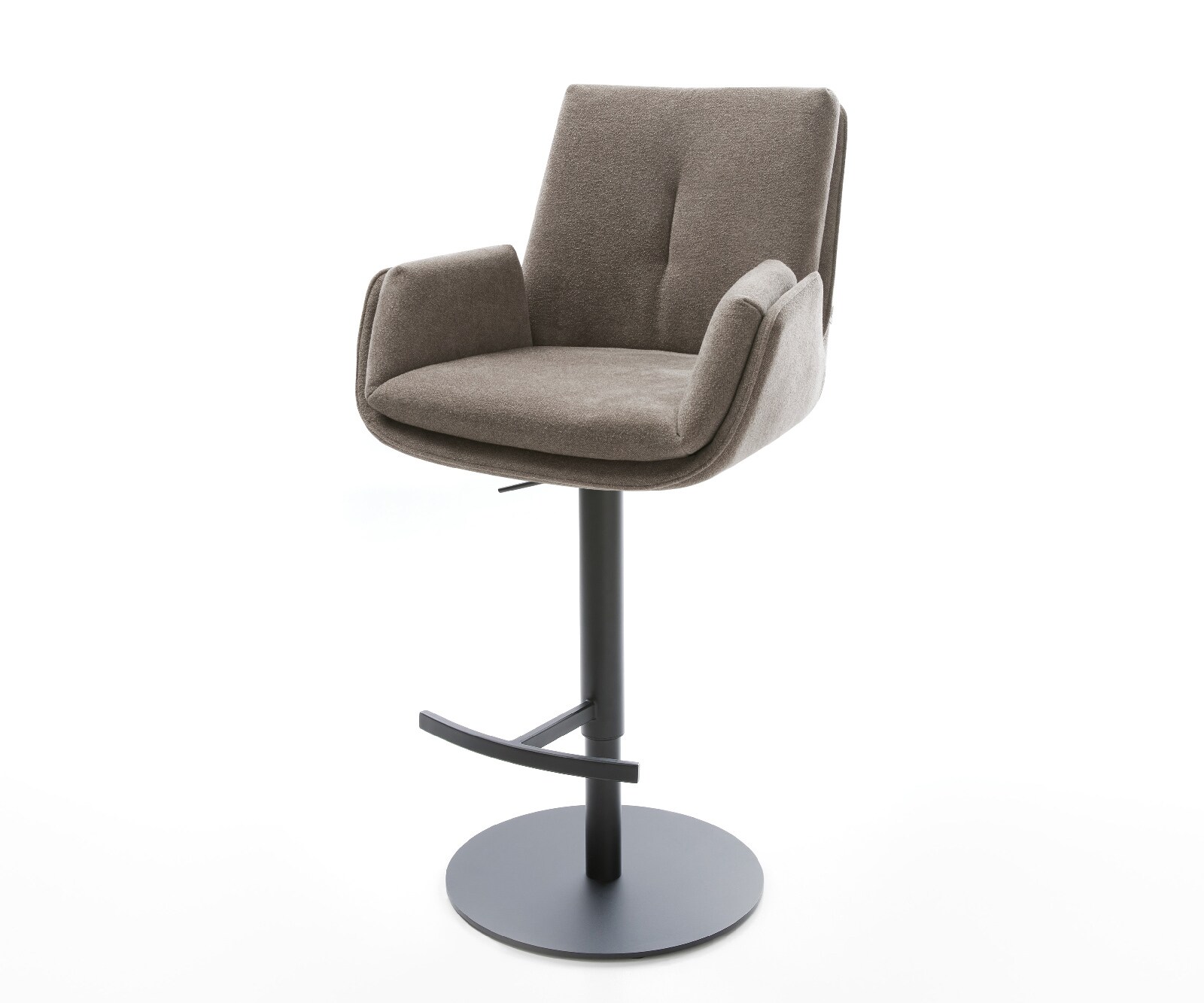 Barstuhl Clea-Flex Strukturstoff Soft Taupe Drehfuß höhenverstellbar Metall Schwarz