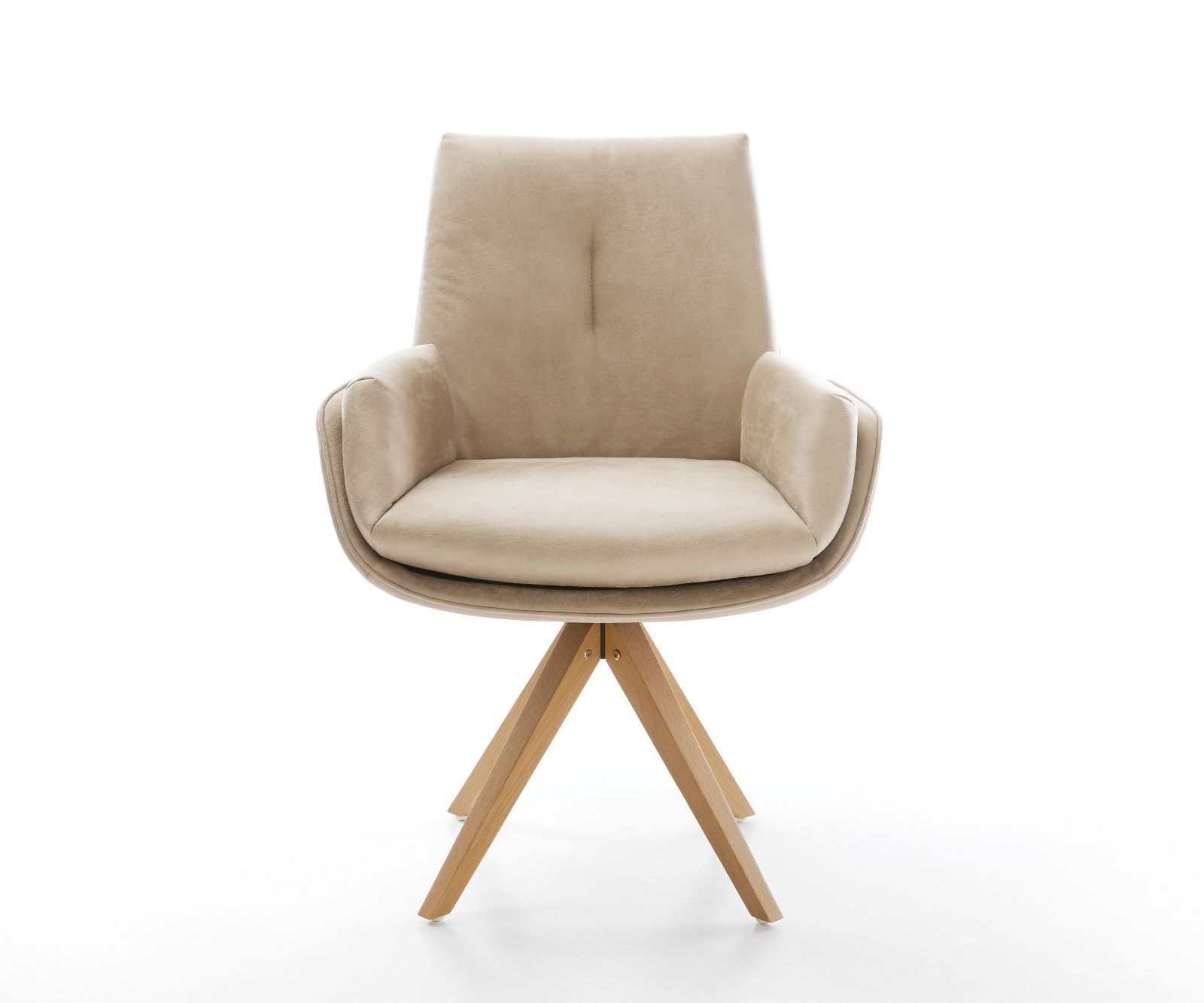 Drehstuhl Clea-Flex Mikrofaser Beige Vintage Holzgestell kantig Natur 360° drehbar 1