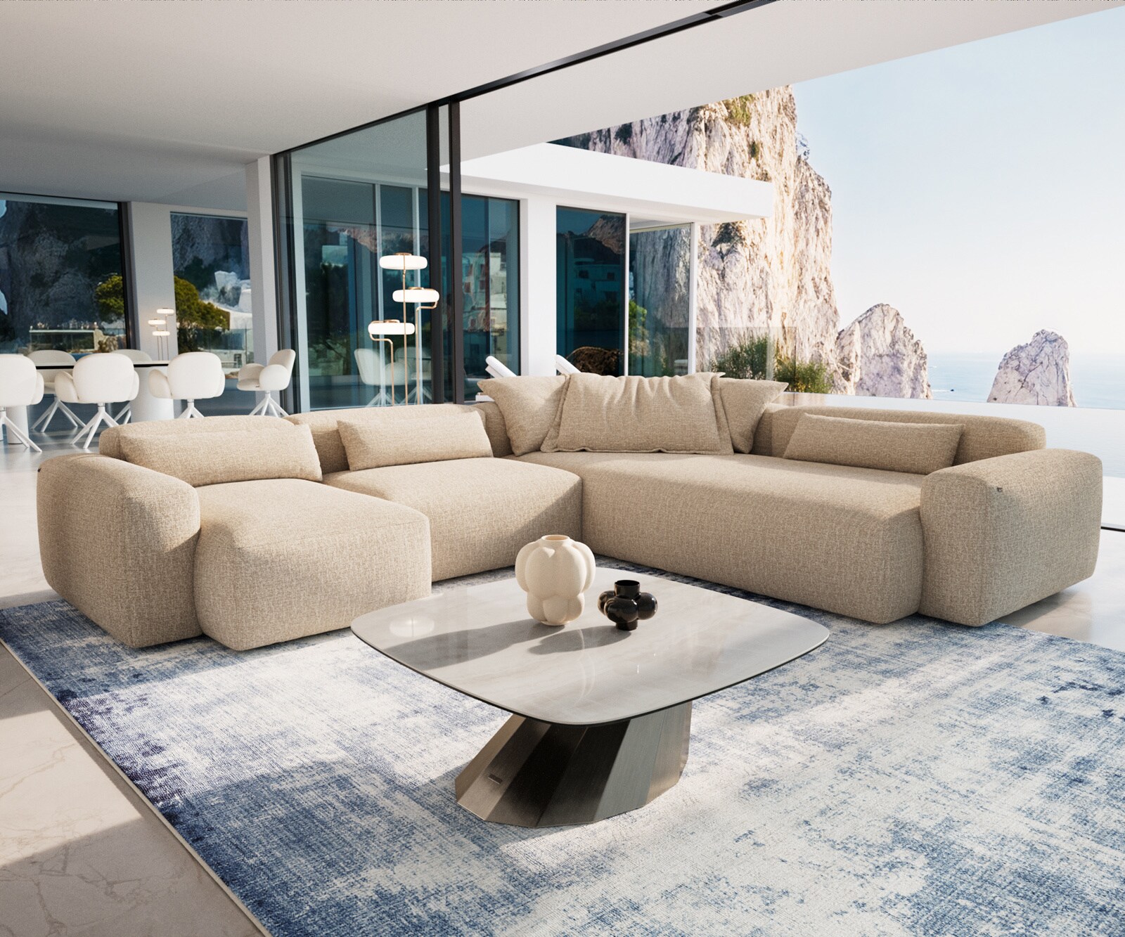 Couchtisch Edge Boot 90x90 cm Keramik Onyx Champagne Parabi Edelstahl gebürstet 7