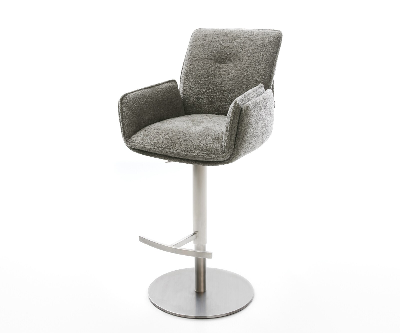 Barstuhl Nela-Flex Bouclé Soft Schlamm Drehfuß höhenverstellbar Edelstahl Silberfarben