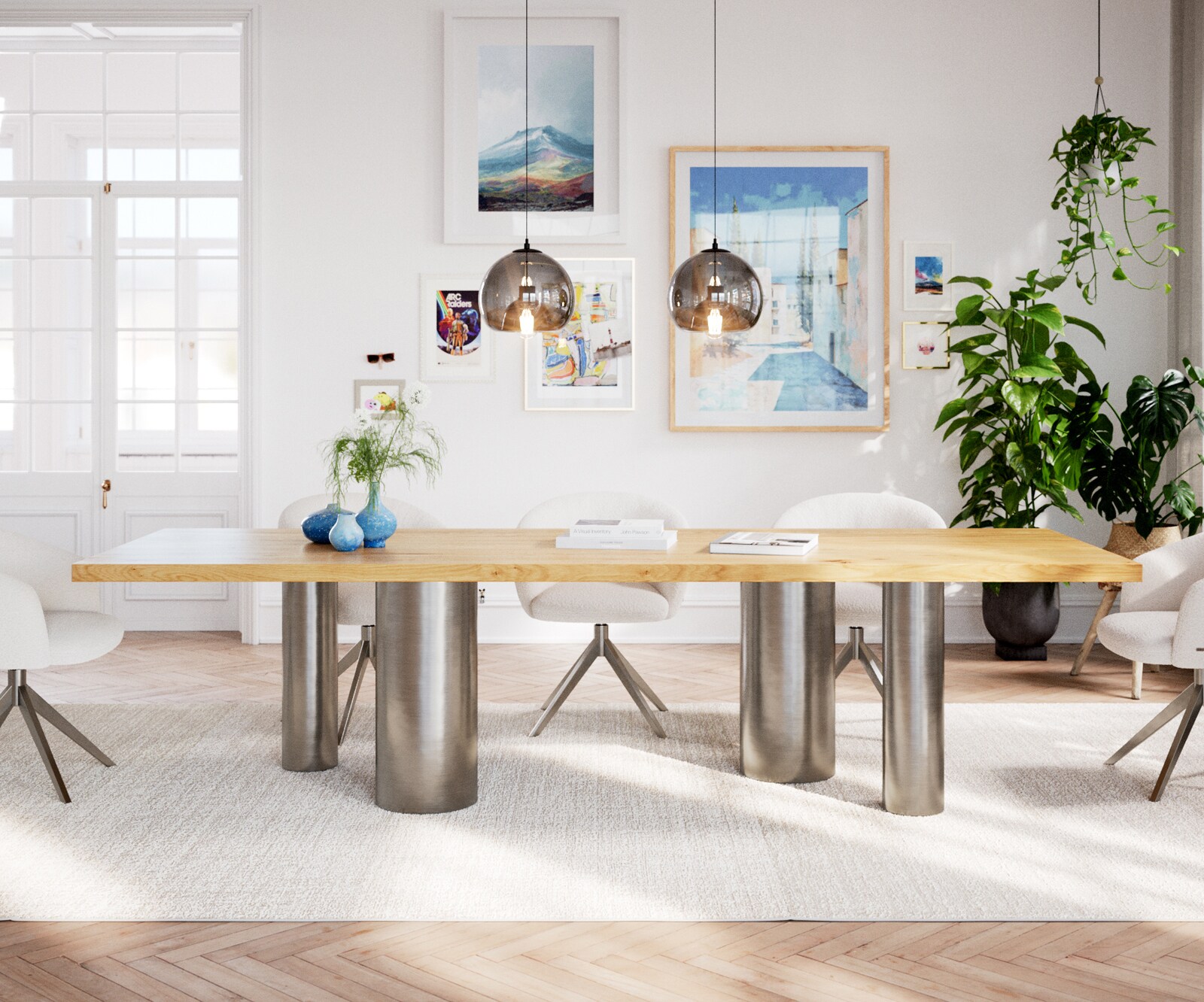 Esstisch Edge 300x100 Eiche Natur Pilier Edelstahl gebürstet 2