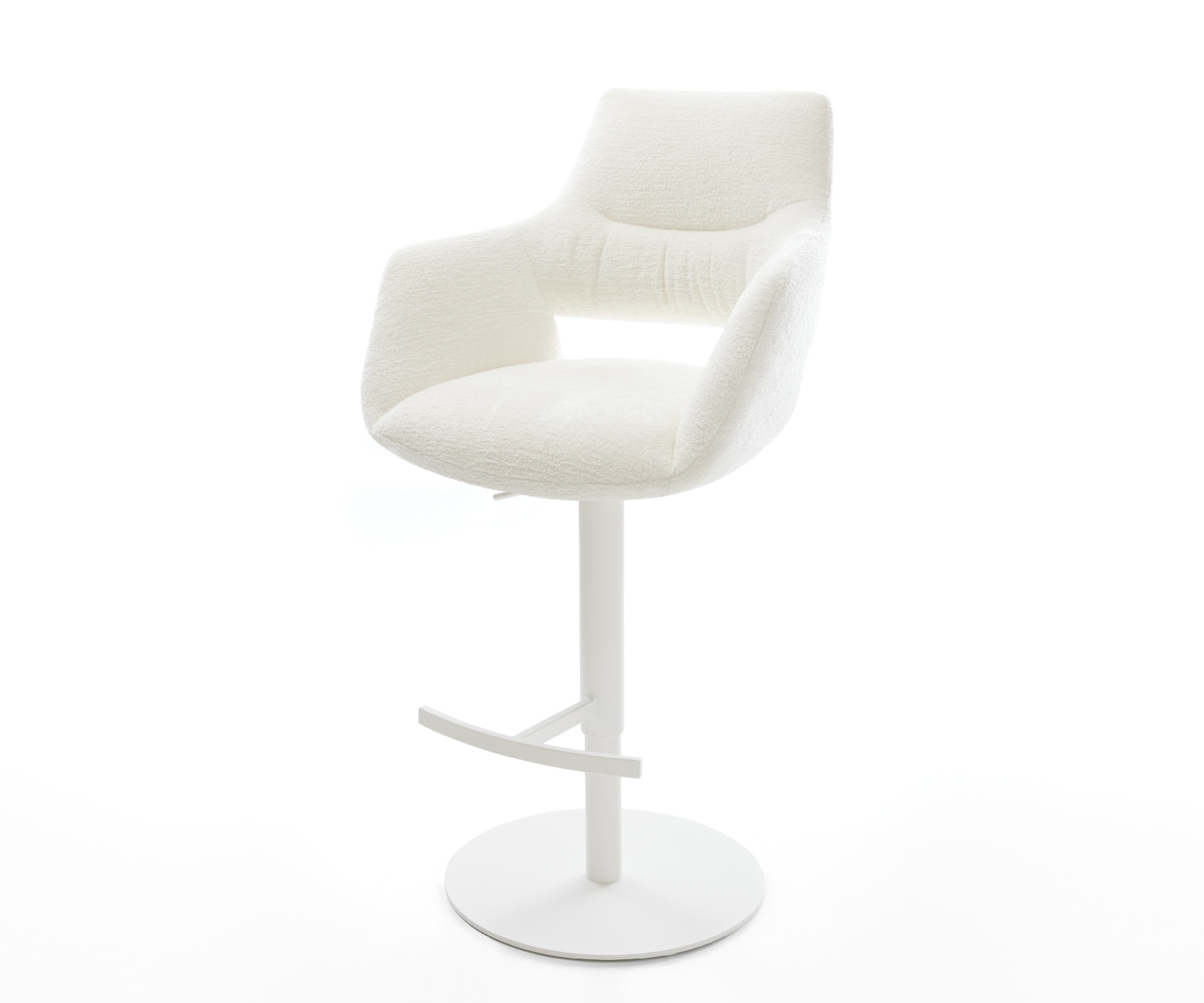 Barstuhl Yago-Flex Bouclé Soft Beige Drehfuß höhenverstellbar Metall Weiß Taschenfederkern