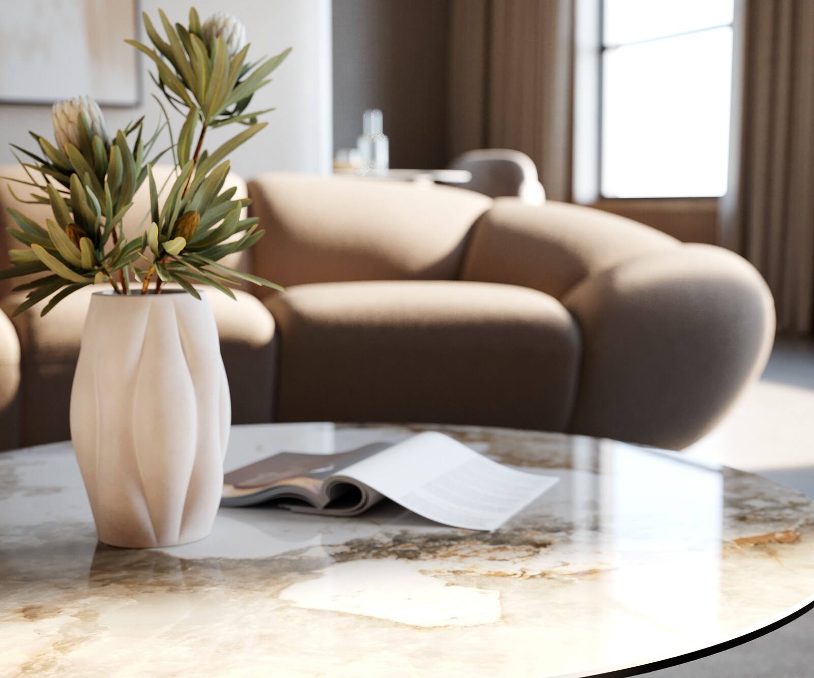 Couchtisch Edge Rund 90x90 cm Keramik Minas Melange Parabi Metallic Gold 6