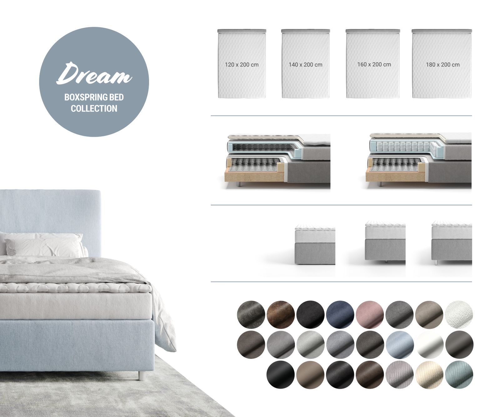Boxspringbett Dream-Well Cord Silbergrau 200x200 cm Bonell-Matratze PU-Topper 6