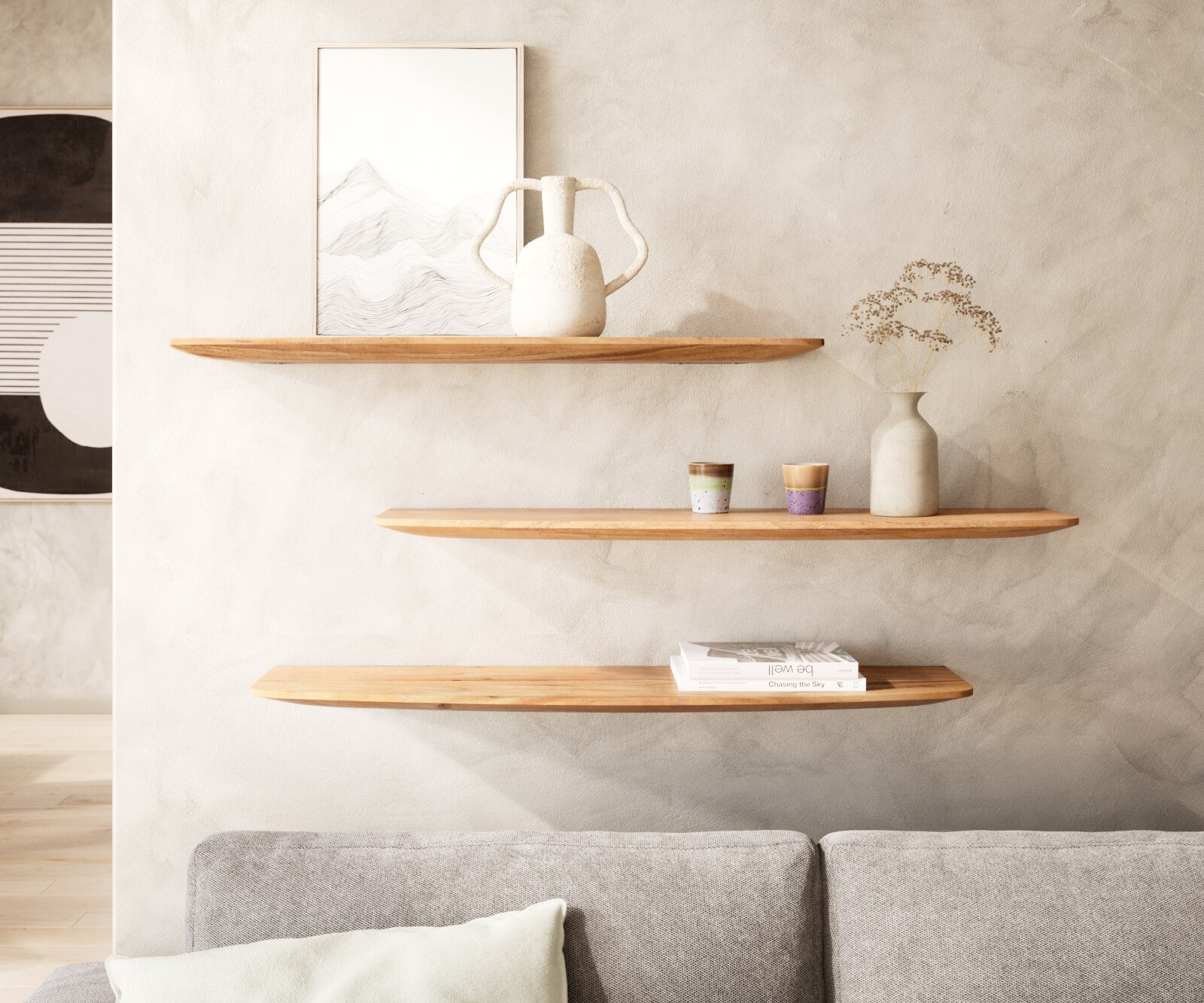 Wandregal Edge 100 cm Akazie Natur Schweizer Kante Massiv 5
