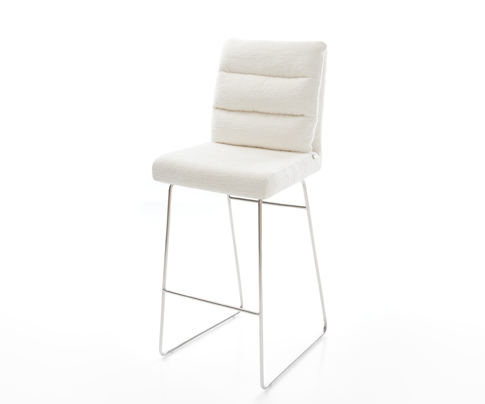 Chaise-de-bar Pela-Flex Bouclé doux Beige Pied trapèze acier inoxydable Argent