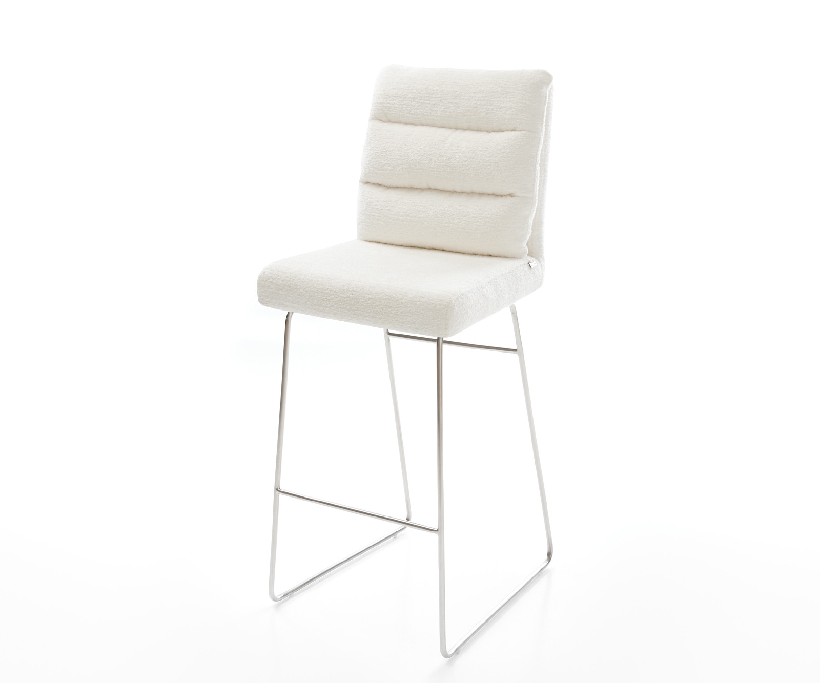 Barstuhl Pela-Flex Bouclé Soft Beige Kufengestell Edelstahl Silberfarben