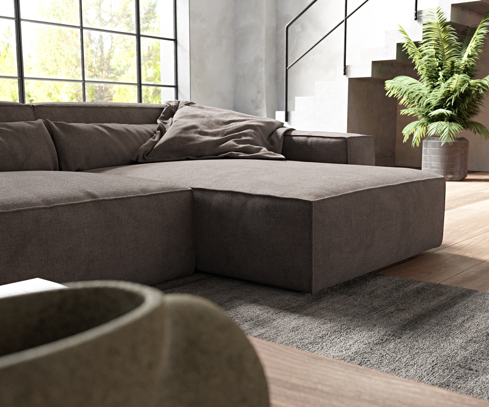 Ecksofa Sirpio XL 370x170 cm Mikrofaser Khakibraun Recamiere variabel 5