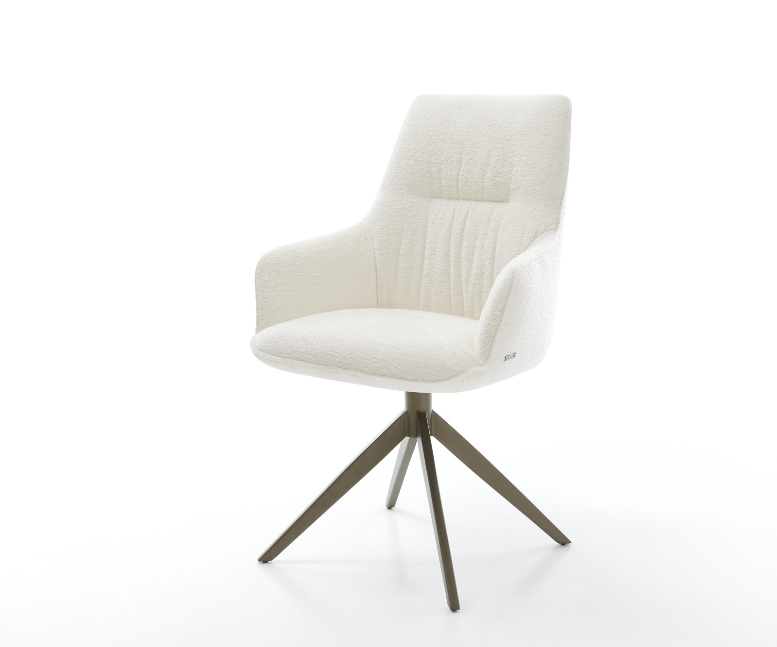 Drehstuhl Zelia-Flex mit Armlehnen Bouclé Soft Beige Kreuzgestell breit Effektfinish Titan 360° drehbar Wippfunktion Taschenfederkern