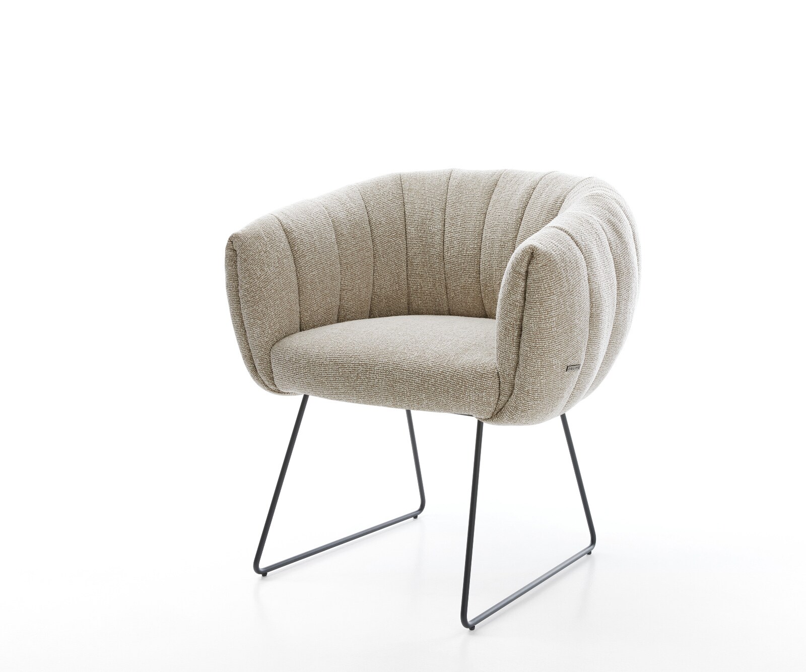 Esszimmerstuhl Jada-Flex Webstoff Soft Beige Kufengestell Schwarz Taschenfederkern