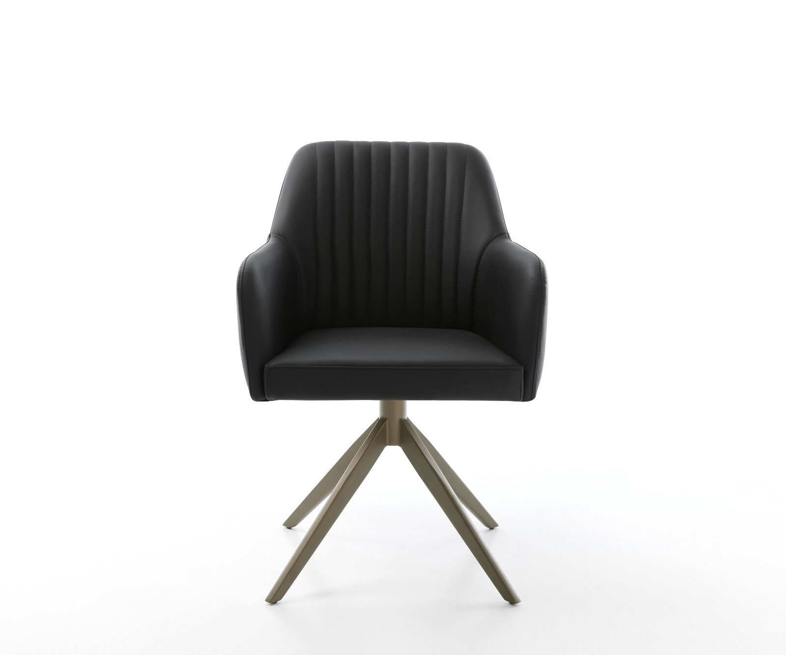 Drehstuhl Greg-Flex Echt-Leder Schwarz Kreuzgestell breit Effektfinish Titan 360° drehbar Wippfunktion Taschenfederkern 1