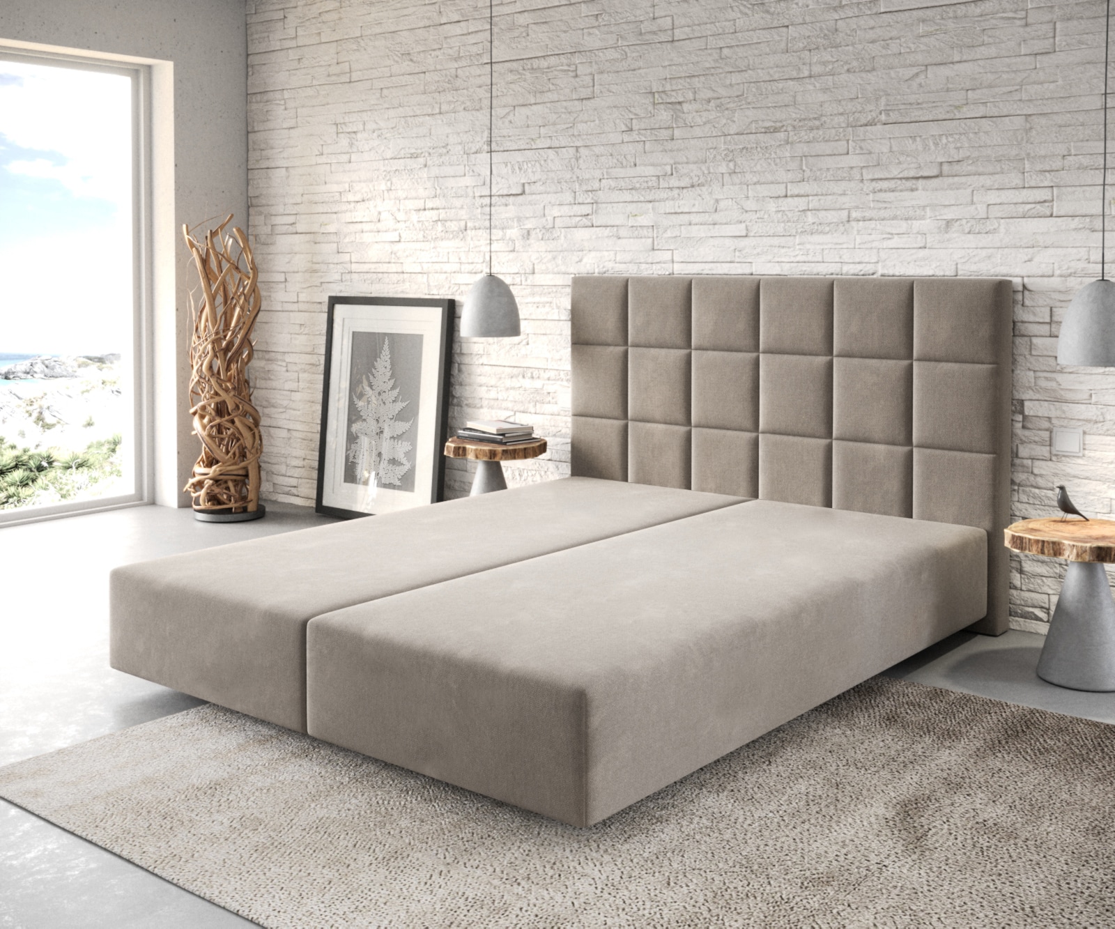 Boxspringgestell Dream-Fine 160x200 cm Mikrofaser Beige Boxspringgestell Dream-Fine 160x200 cm Mikrofaser Beige