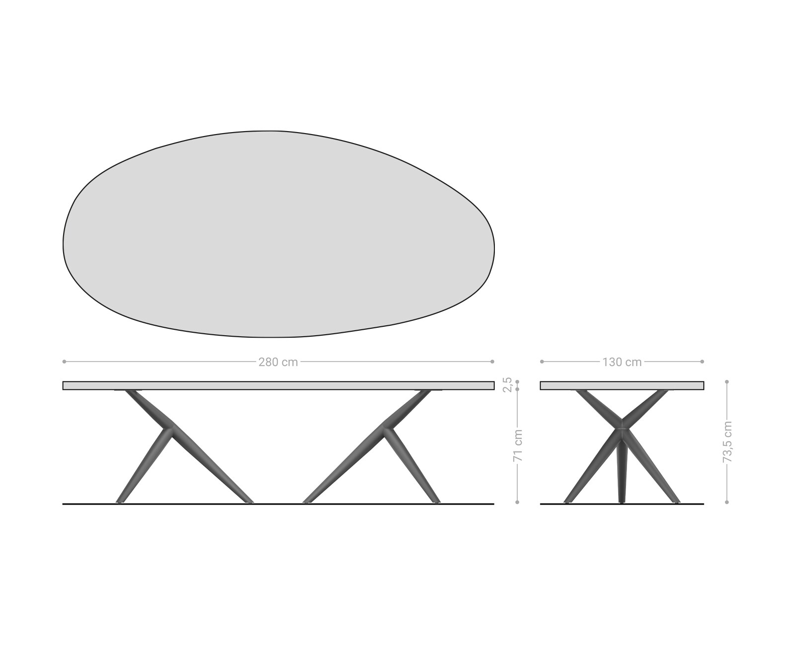 Esstisch Edge Oval 280x130x2,5 Eiche Natur Estelar rund Edelstahl Flow-Edge 6