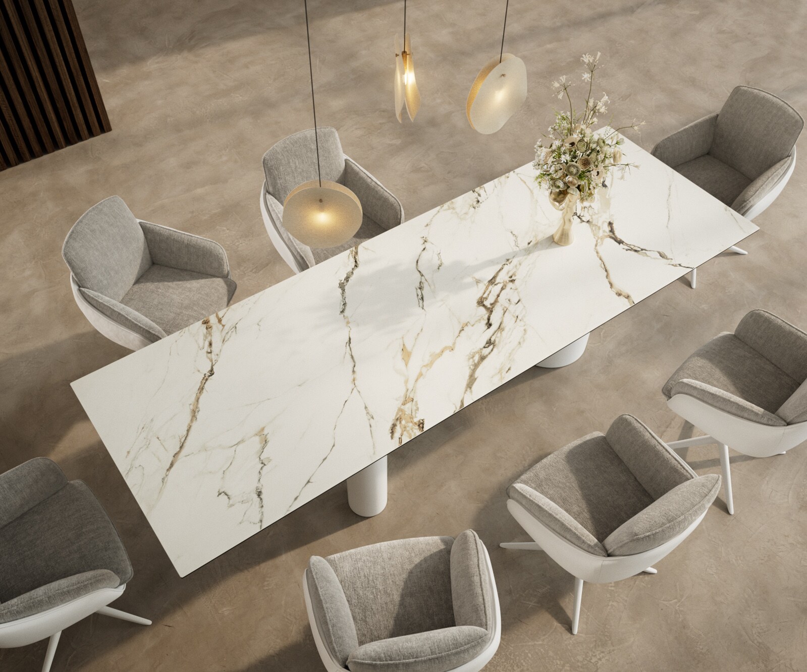 Esstisch Edge 300x100 Keramik Calacatta Luxe Weiß-Gold-Grau Troa Metall Weiß 3
