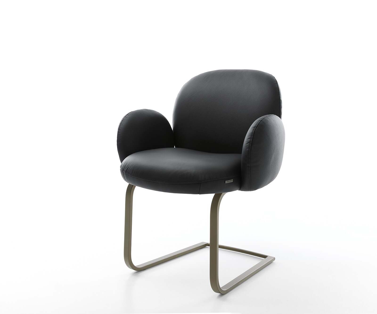 Freischwinger Nube-Flex mit Armlehnen Echt-Leder Schwarz Freischwinger flach Effektfinish Titan Taschenfederkern