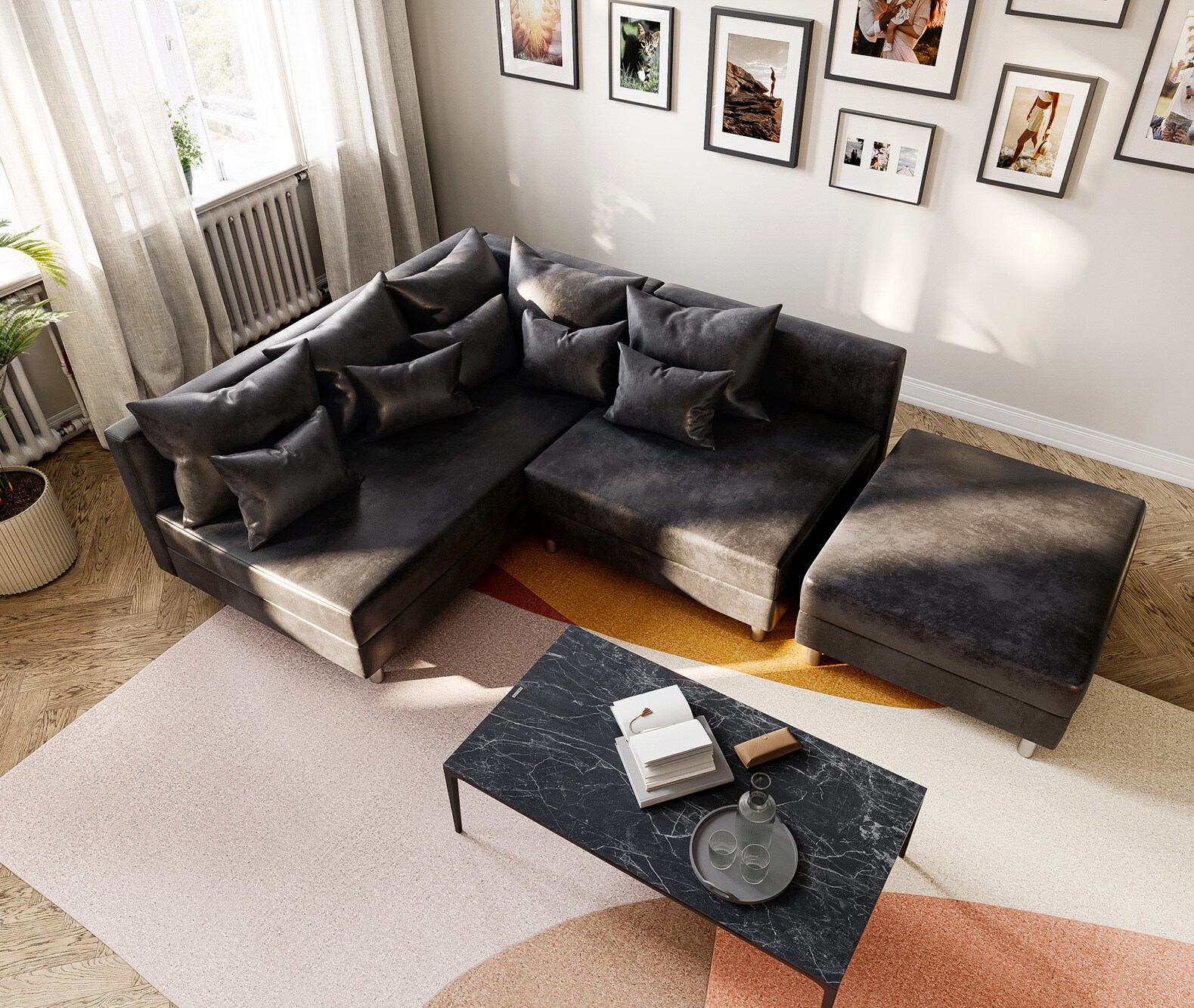 Ecksofa Clovis Anthrazit Antik Optik Hocker Ottomane Links Modulsofa 3