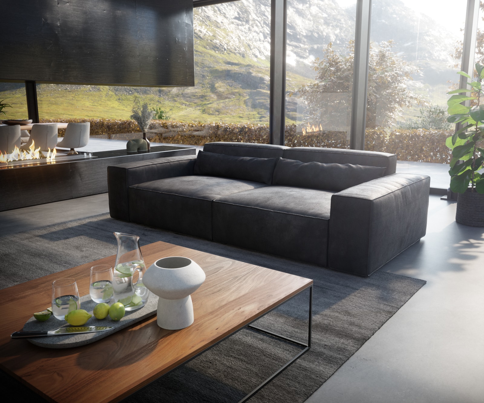 Big-Sofa Sirpio XL 270x130 cm Lederimitat Vintage Anthrazit 1