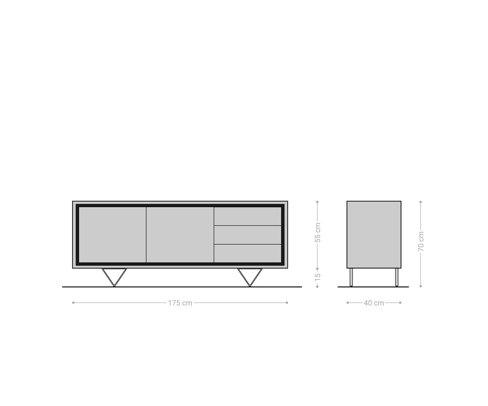 Sideboard Stonegrace 175 cm Akazie Braun Steinfurnier 2 Türen 3 Schubladen V-Fuß Schwarz 6