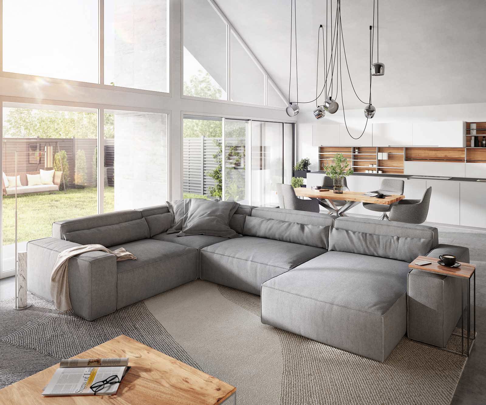 Wohnlandschaft Sirpio XL 360x260 cm Mikrofaser Grau Recamiere variabel 1