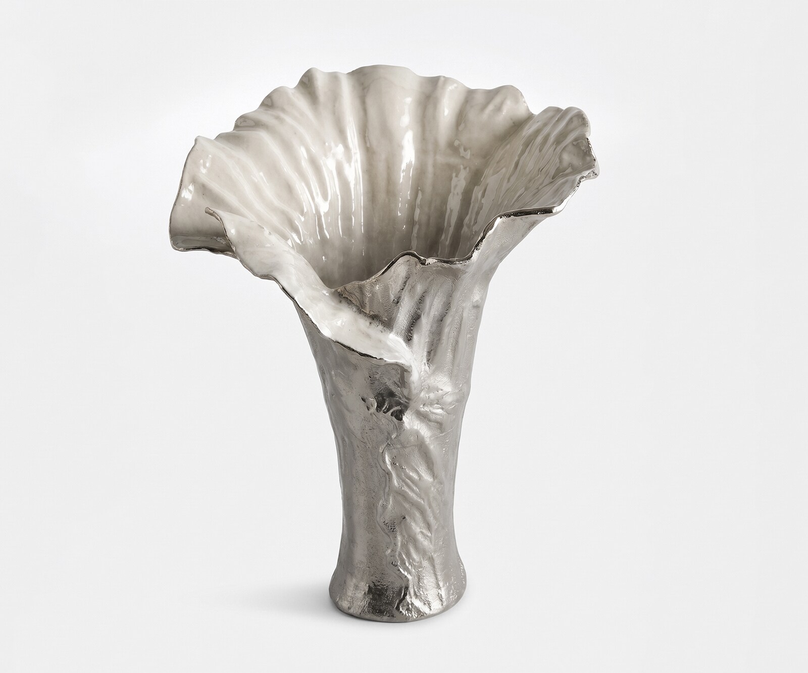 Vase Floris l46 x P39 x H57 cm Aluminium Platin Opal Fait main
