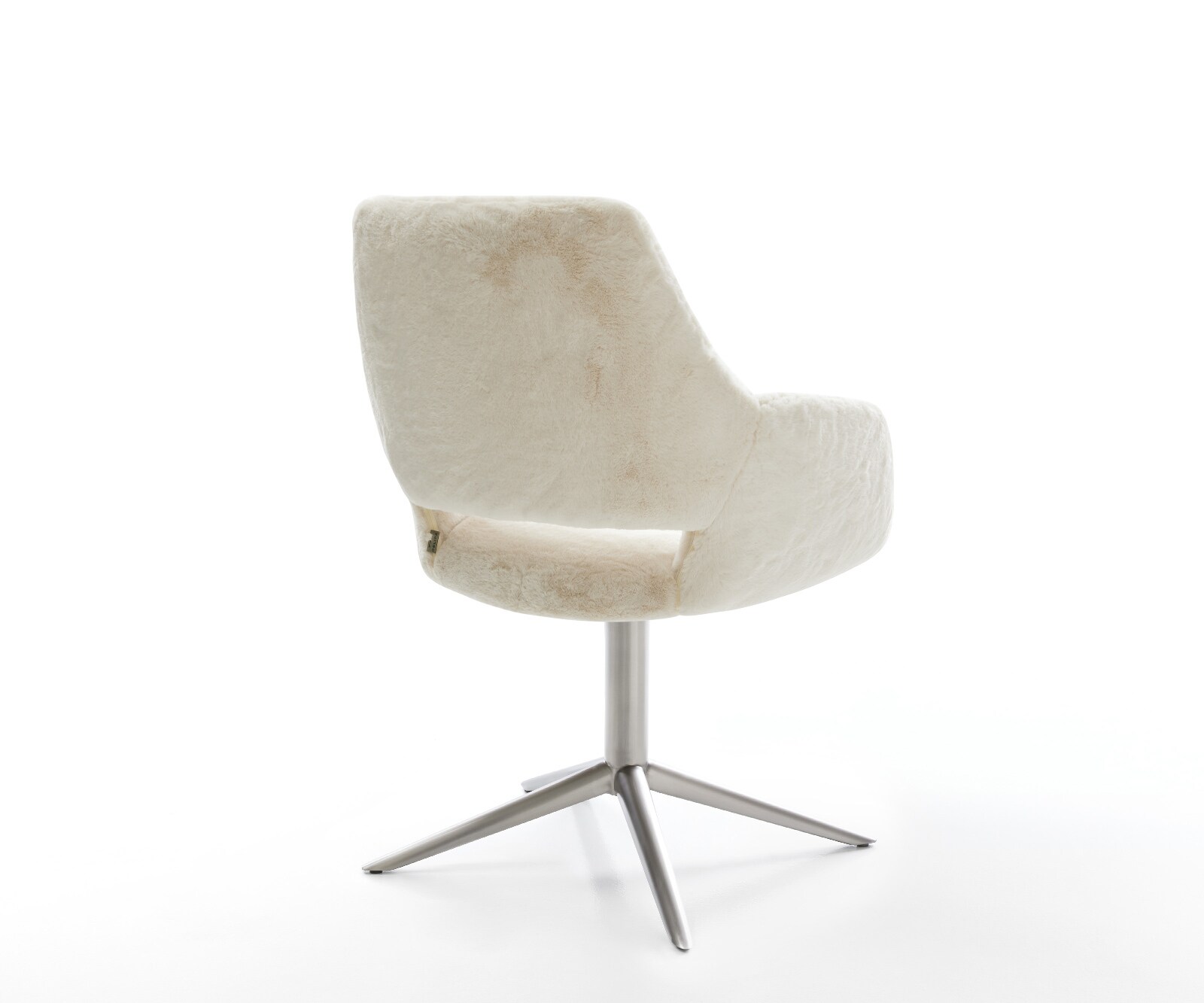 Drehstuhl Yago-Flex mit Armlehnen Plüsch Creme-Weiß Fußkreuz Edelstahl 360° drehbar Wippfunktion Taschenfederkern 5