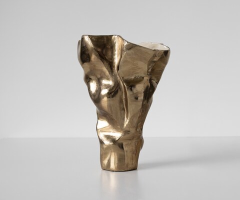 Vase Mimoro B28 x T24 x H38 cm Aluminium Champagner Ivory Handgemacht