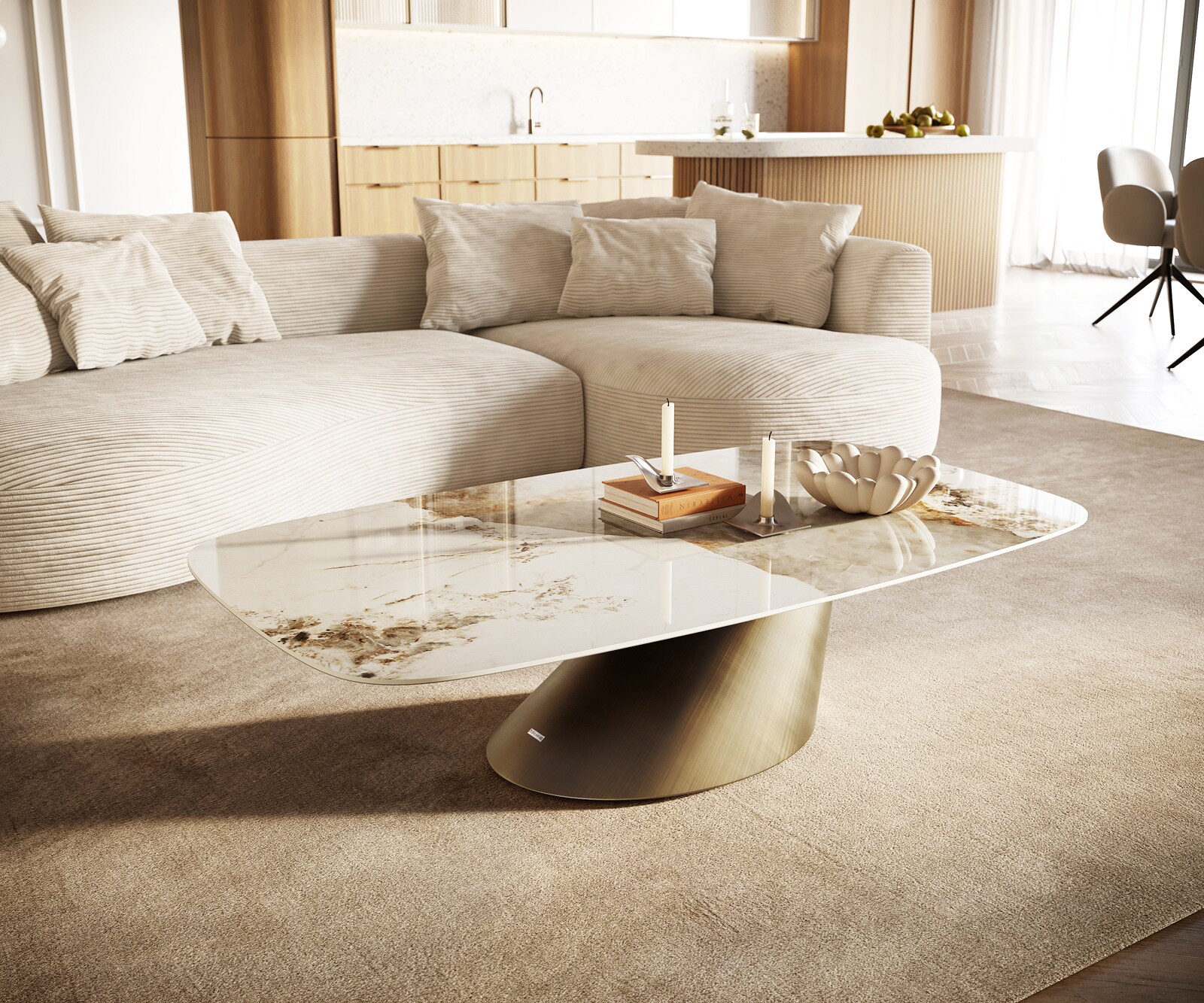 Couchtisch Edge Boot 140x80 cm Keramik Minas Melange Conis Metallic Gold günstig online kaufen