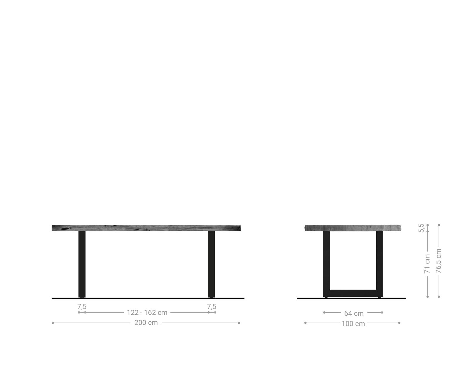 Esstisch Edge 200x100 XL Akazie Braun Edelstahl Breit Live-Edge 5