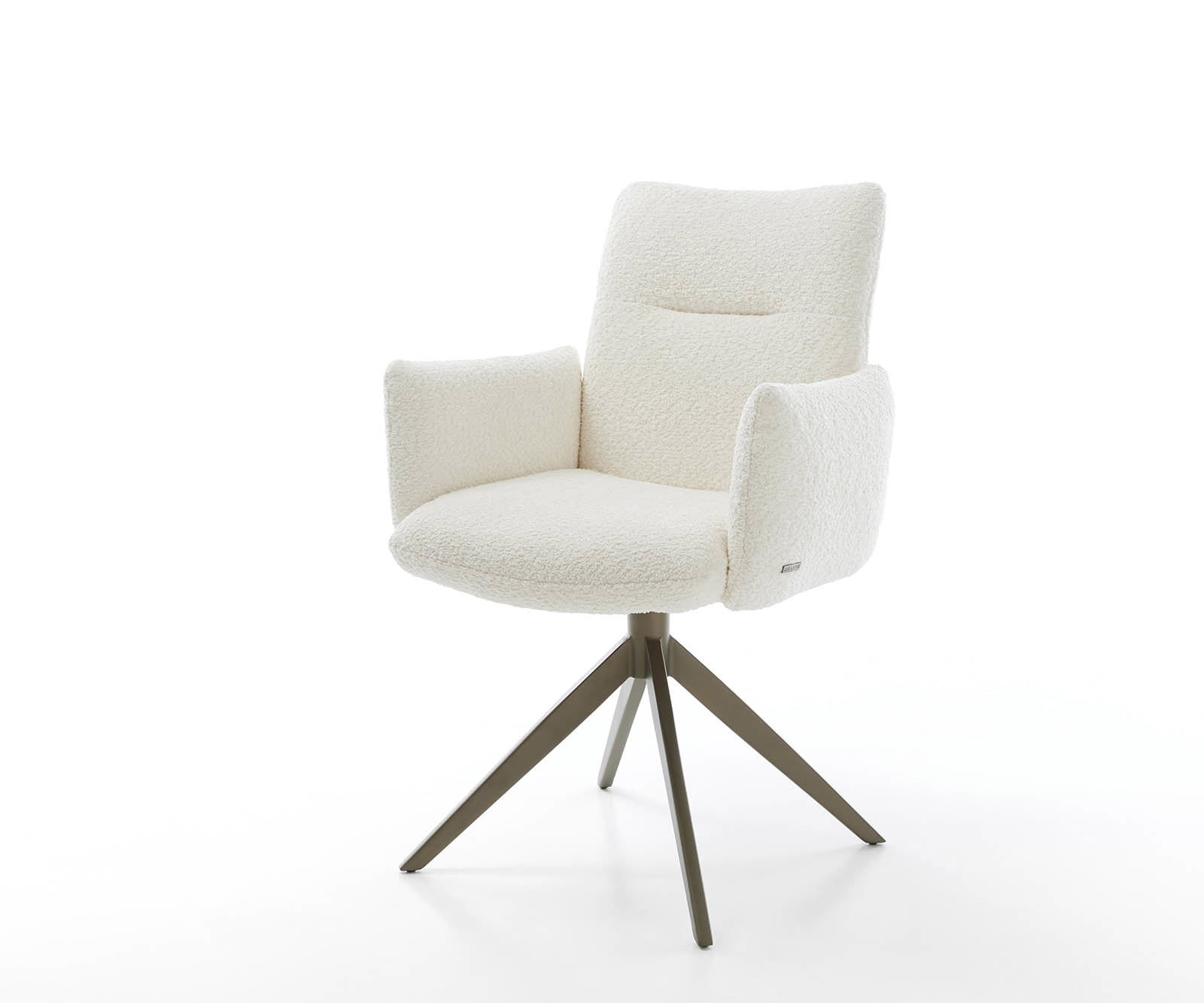 Drehstuhl Jova-Flex mit Armlehnen Bouclé Weiß Kreuzgestell breit Effektfinish Titan 360° drehbar Taschenfederkern Drehstuhl Jova-Flex mit Armlehnen Bouclé Weiß Kreuzgestell breit Effektfinish Titan 360° drehbar Taschenfederkern