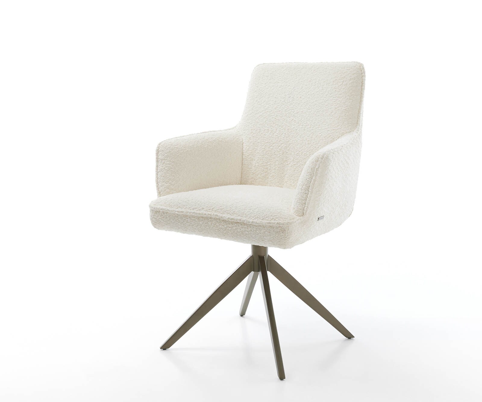 Drehstuhl Heira-Flex mit Armlehnen Bouclé Weiß Kreuzgestell breit Effektfinish Titan 360° drehbar Taschenfederkern