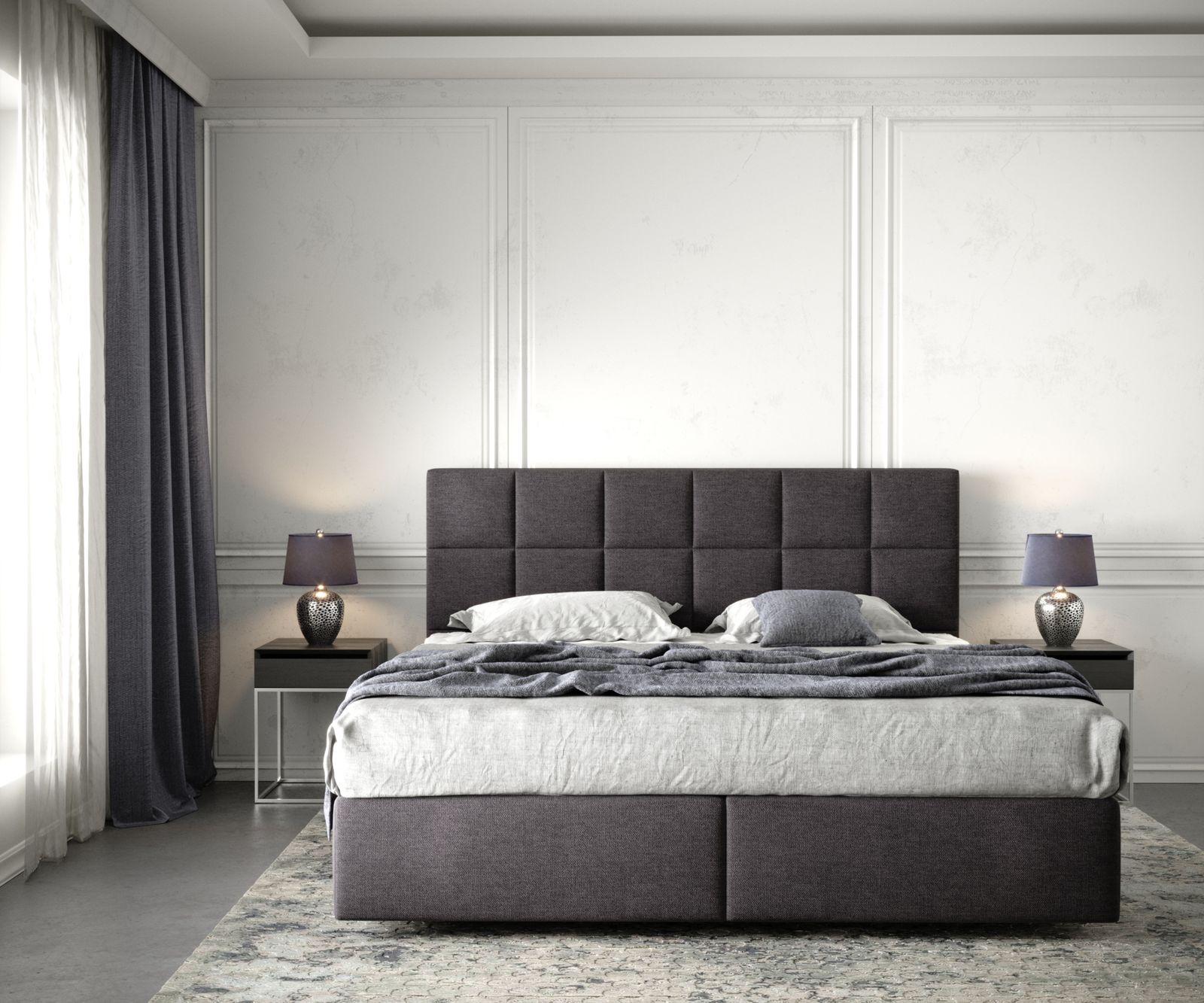 Boxspringbett Dream-Fine 180x200 cm Mikrofaser Schwarz mit Matratze und Topper 1