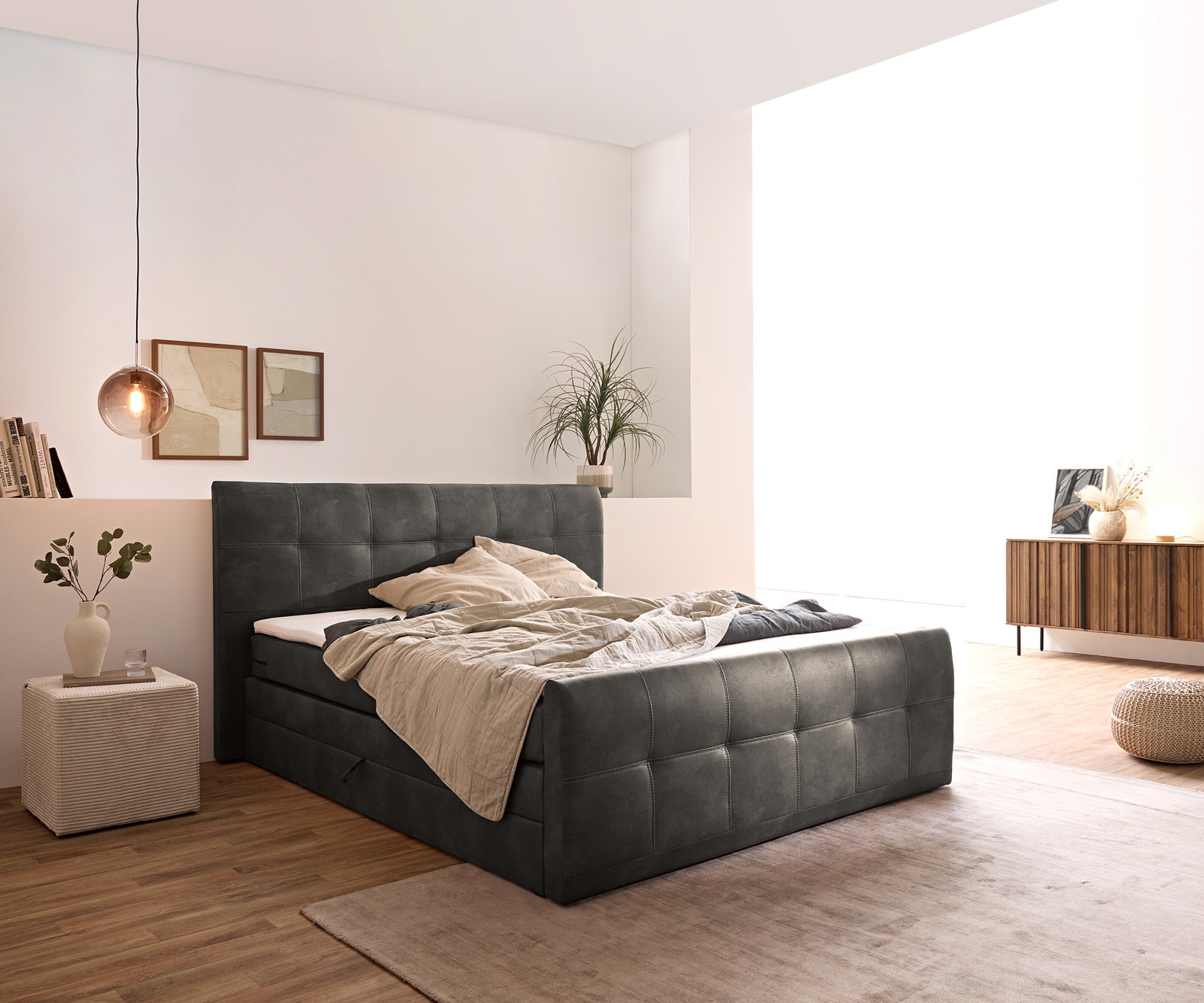 Boxspringbett Amarillo 180x200 cm Anthrazit mit Bettkasten